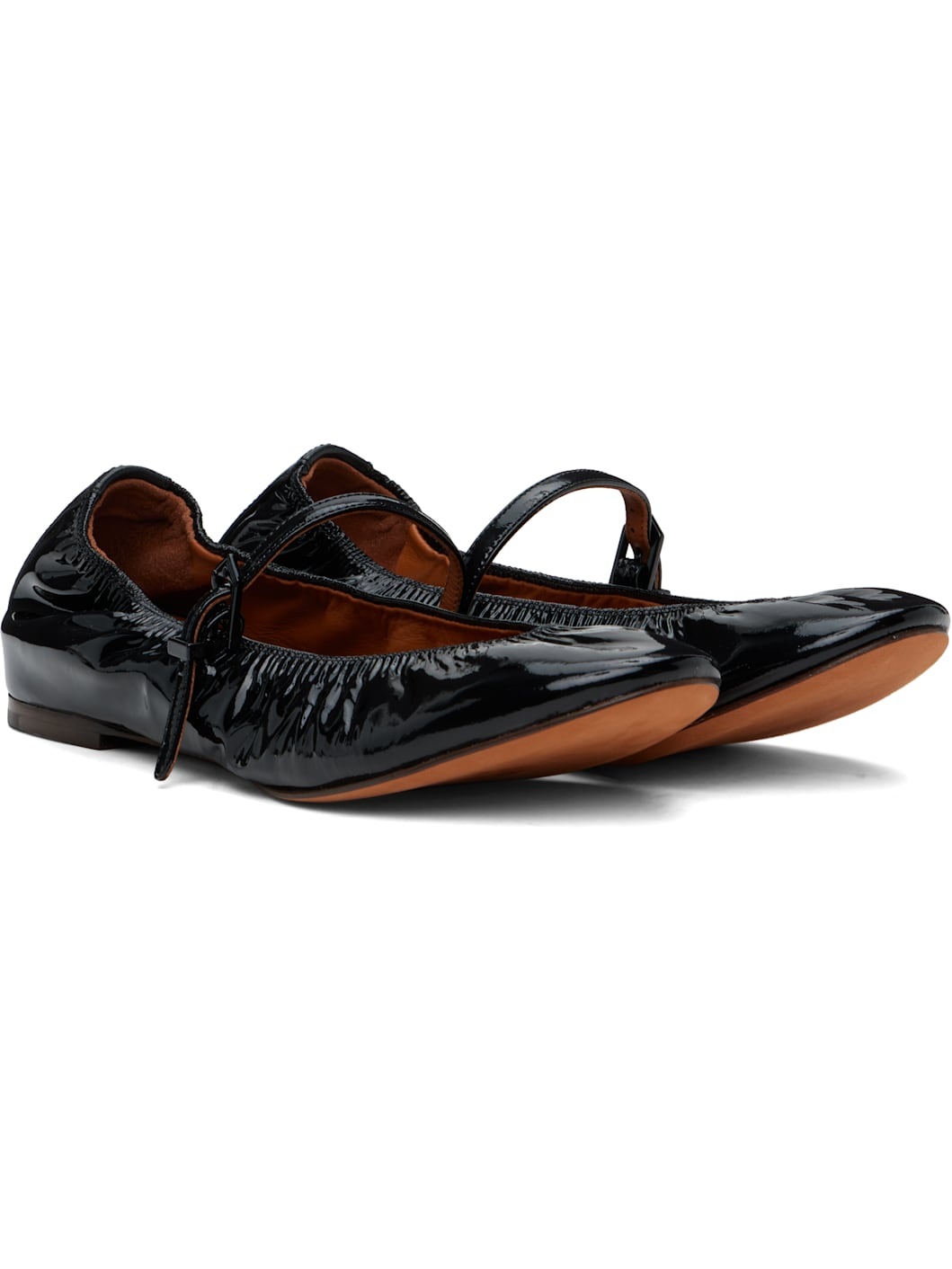 Black Mary Jane Glossy Leather Ballerina Flats - 4