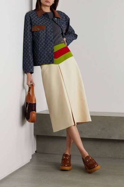 GUCCI Aria pleated striped silk and wool-blend crepe midi skirt outlook