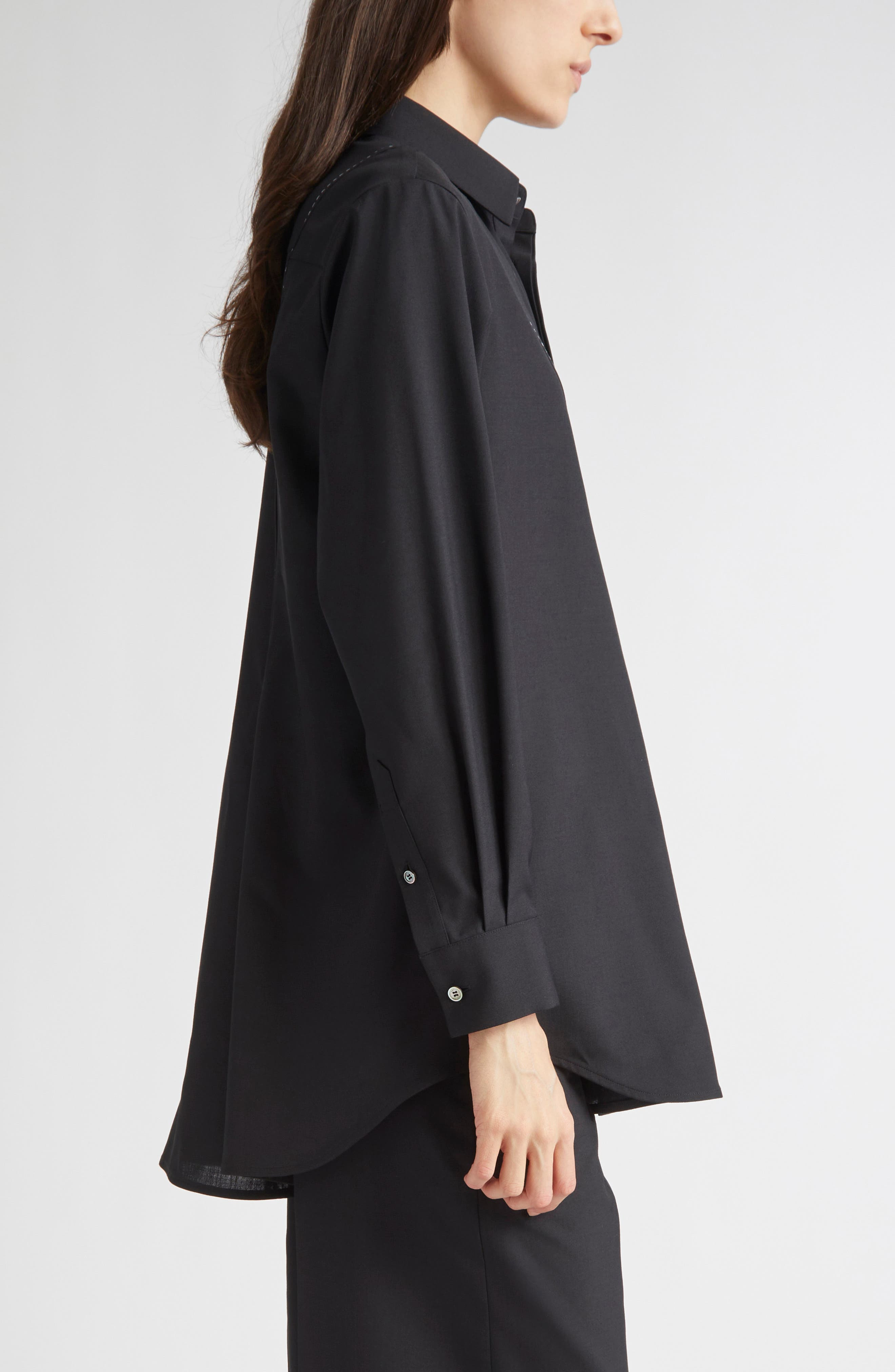 Sacai Suiting Fabric Button-Up Shirt in Black at Nordstrom - 4