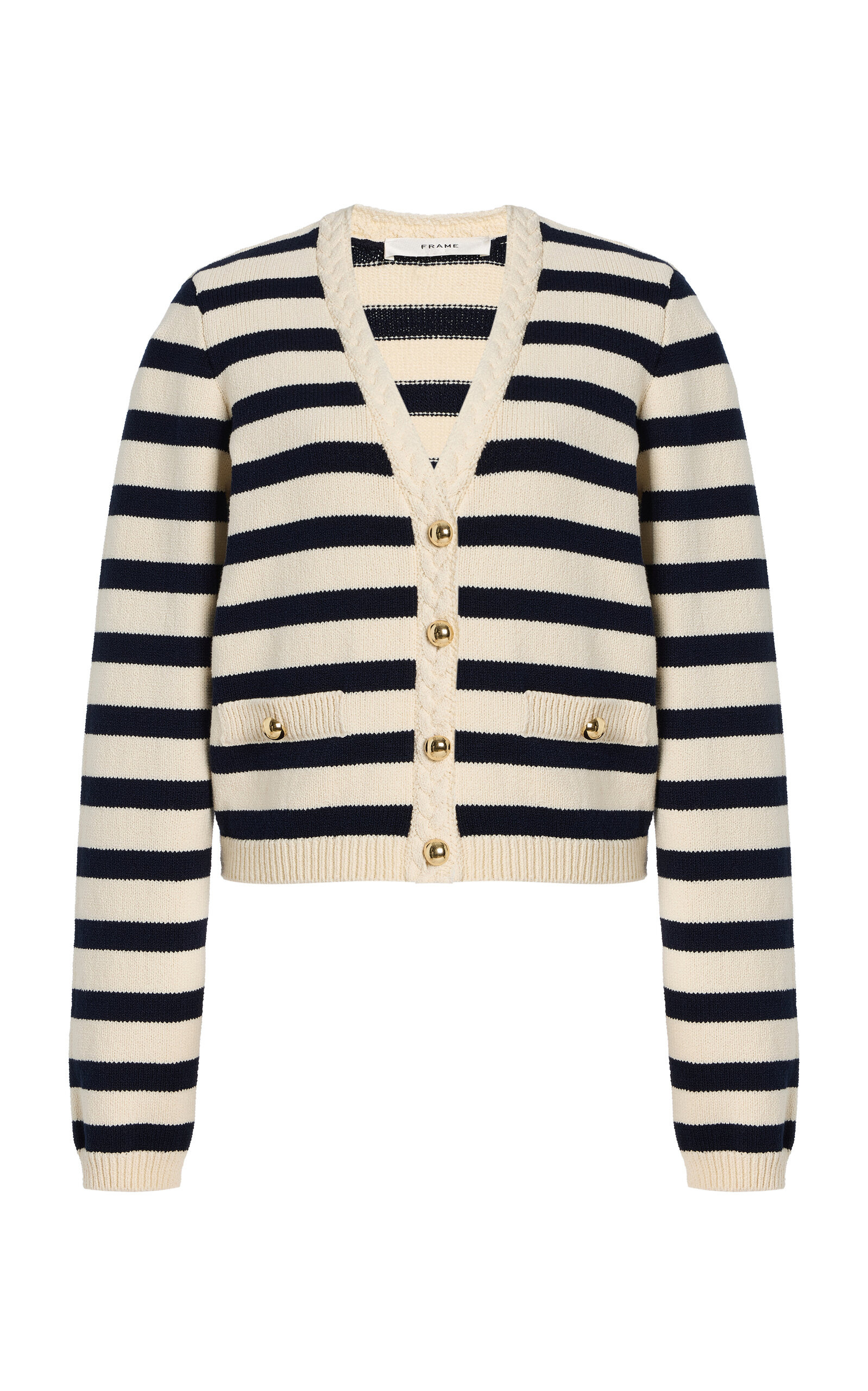 The Harbor Striped Cotton-Blend Cardigan navy - 1