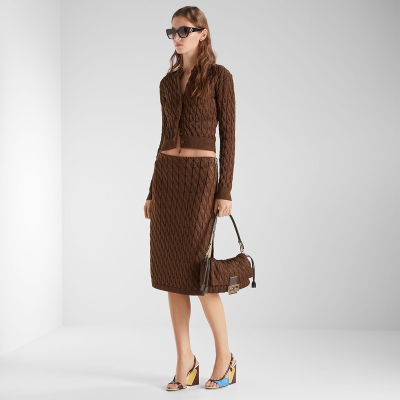 Mamma Baguette Medium Dark brown cable-knit bag 8