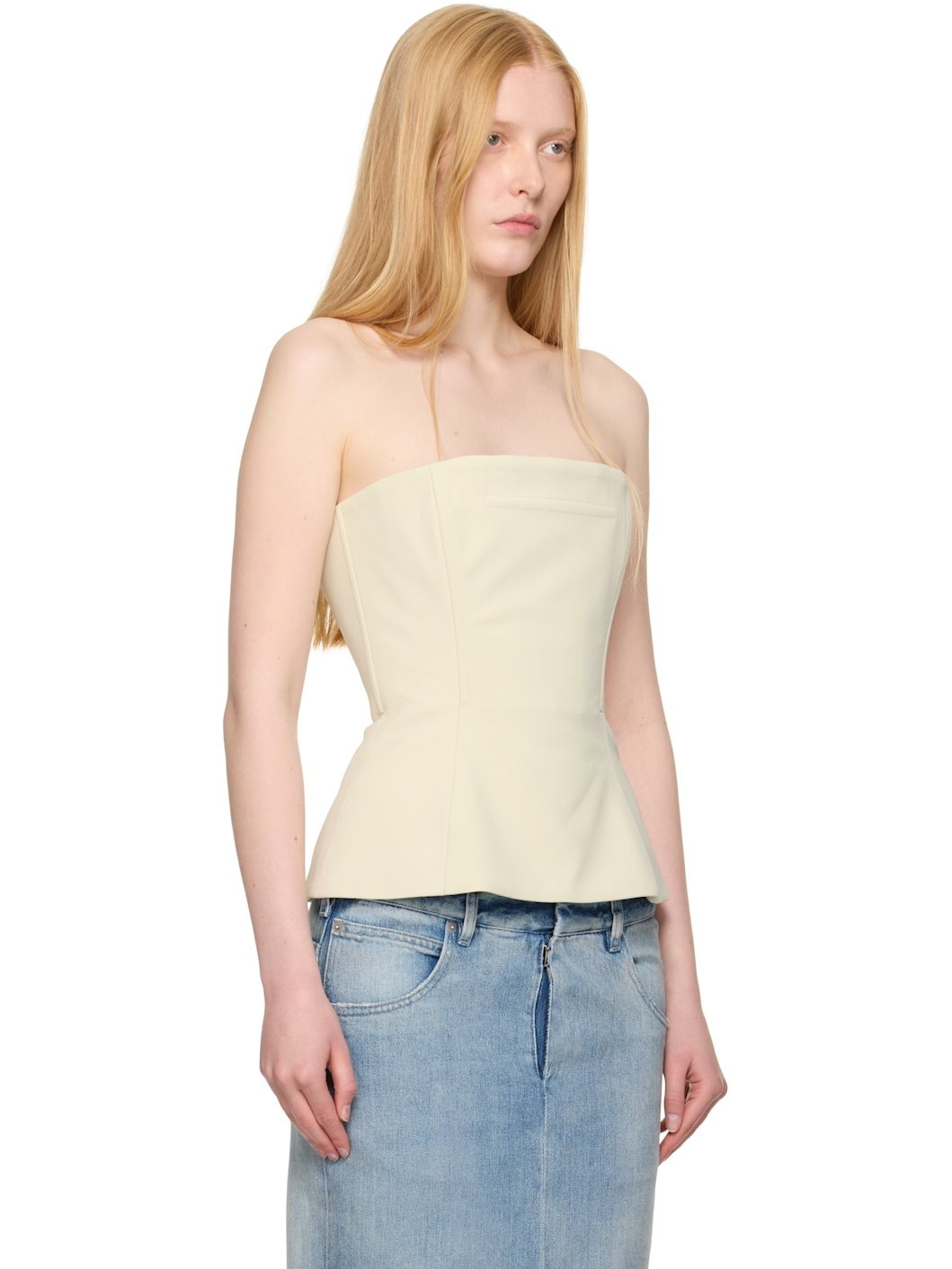 SSENSE Exclusive Beige Topstitching Corset Top - 2