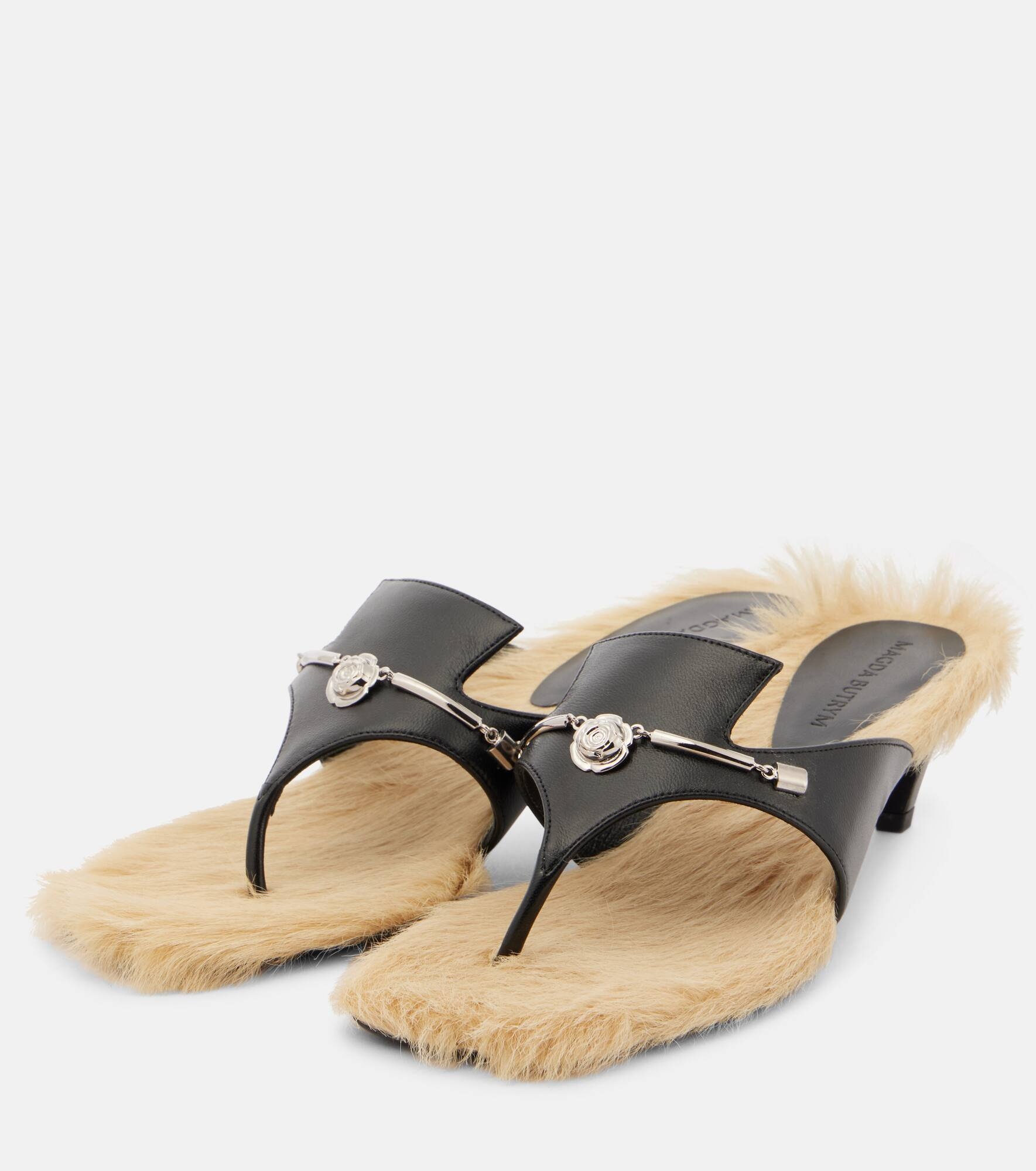 Shearling-trimmed leather sandals - 4