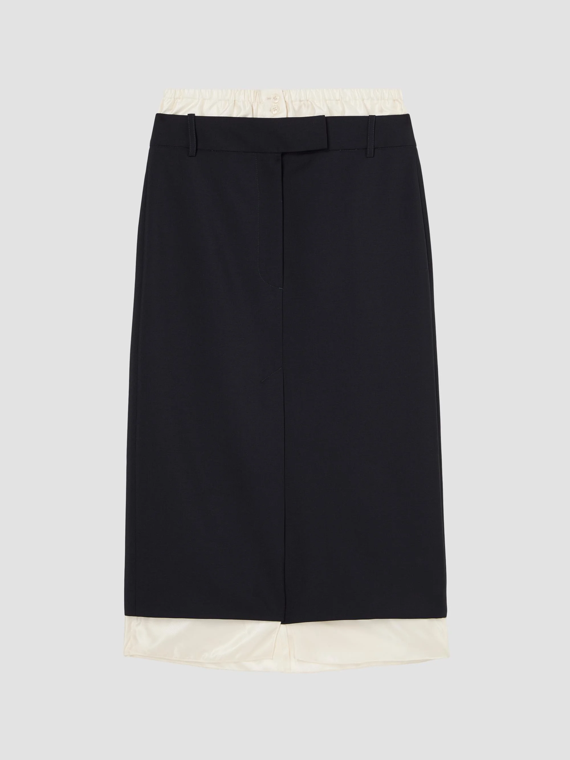Women's Boxer Detail Virgin Wool-Mohair Midi Skirt - Navy - 1