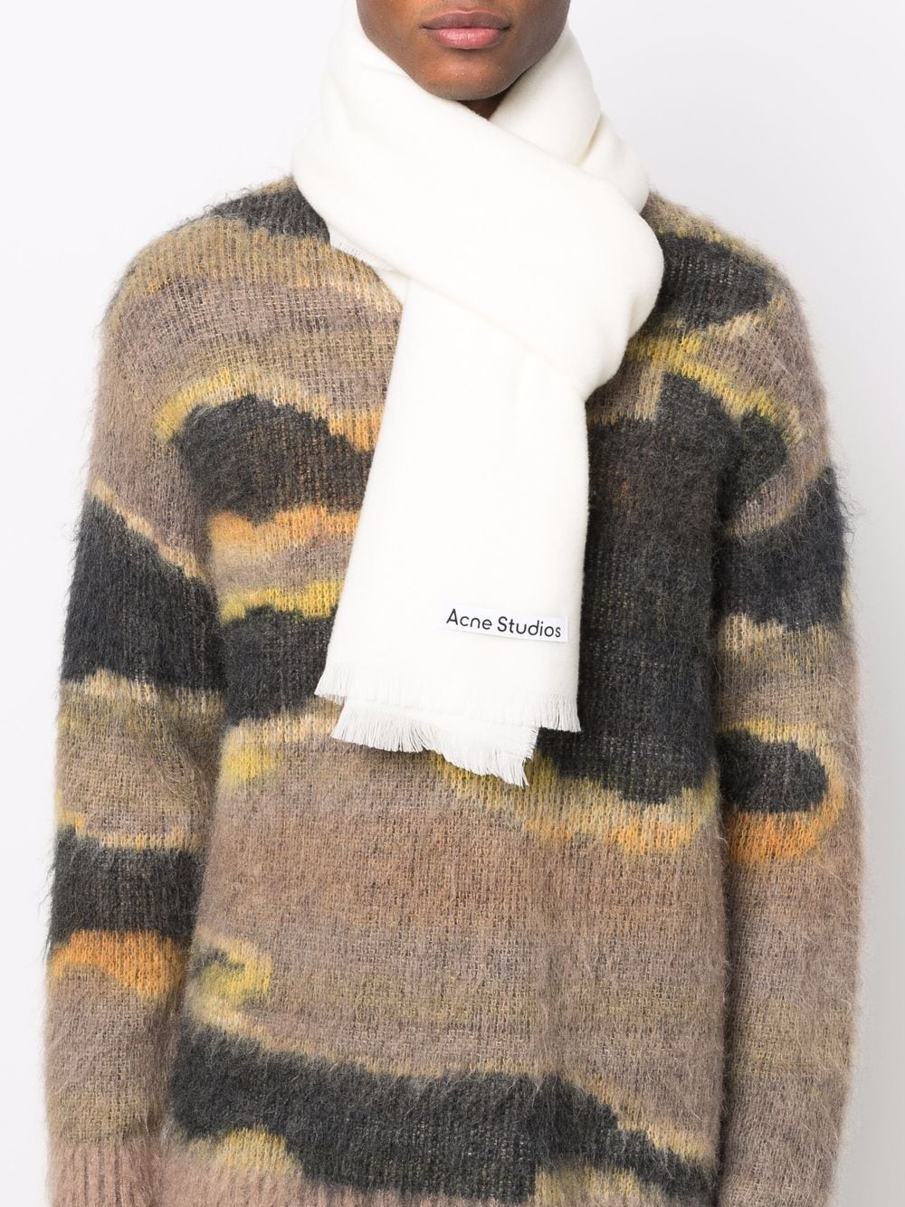 logo-patch wool scarf - 2