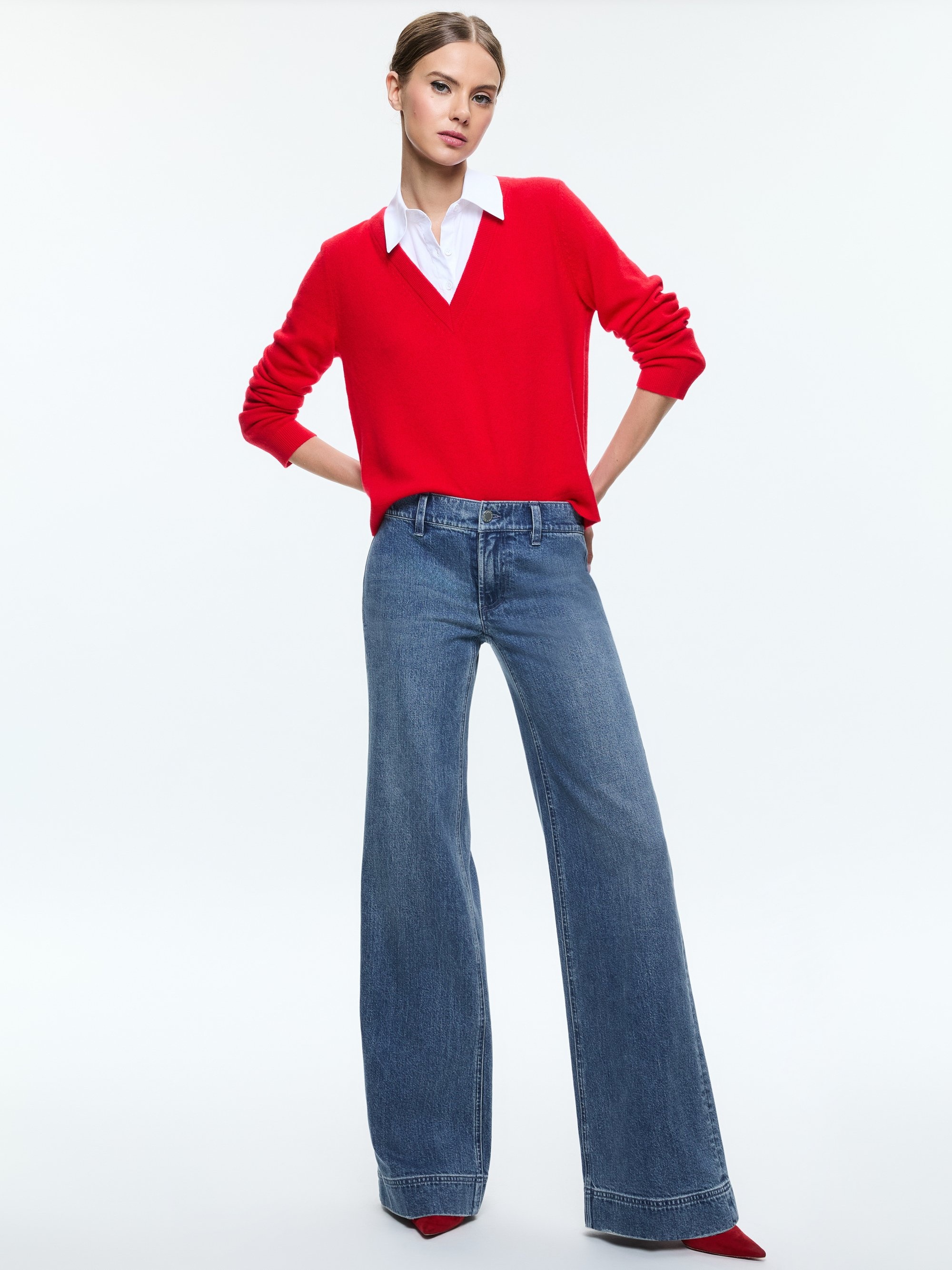 DENBY WOVEN COLLAR V NECK PULLOVER - 5