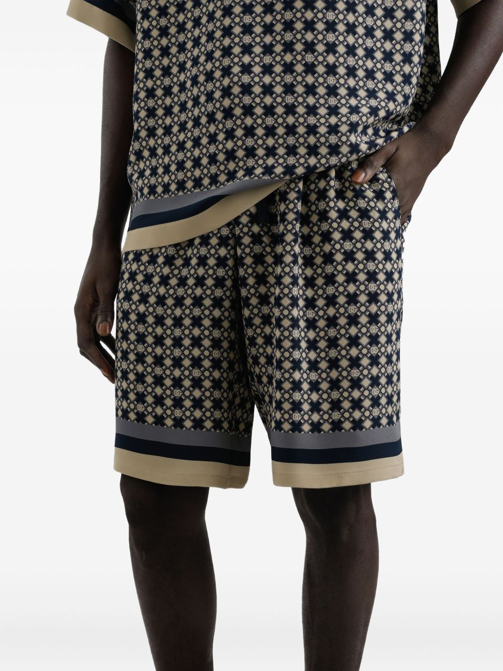geometric-pattern drawstring shorts - 5