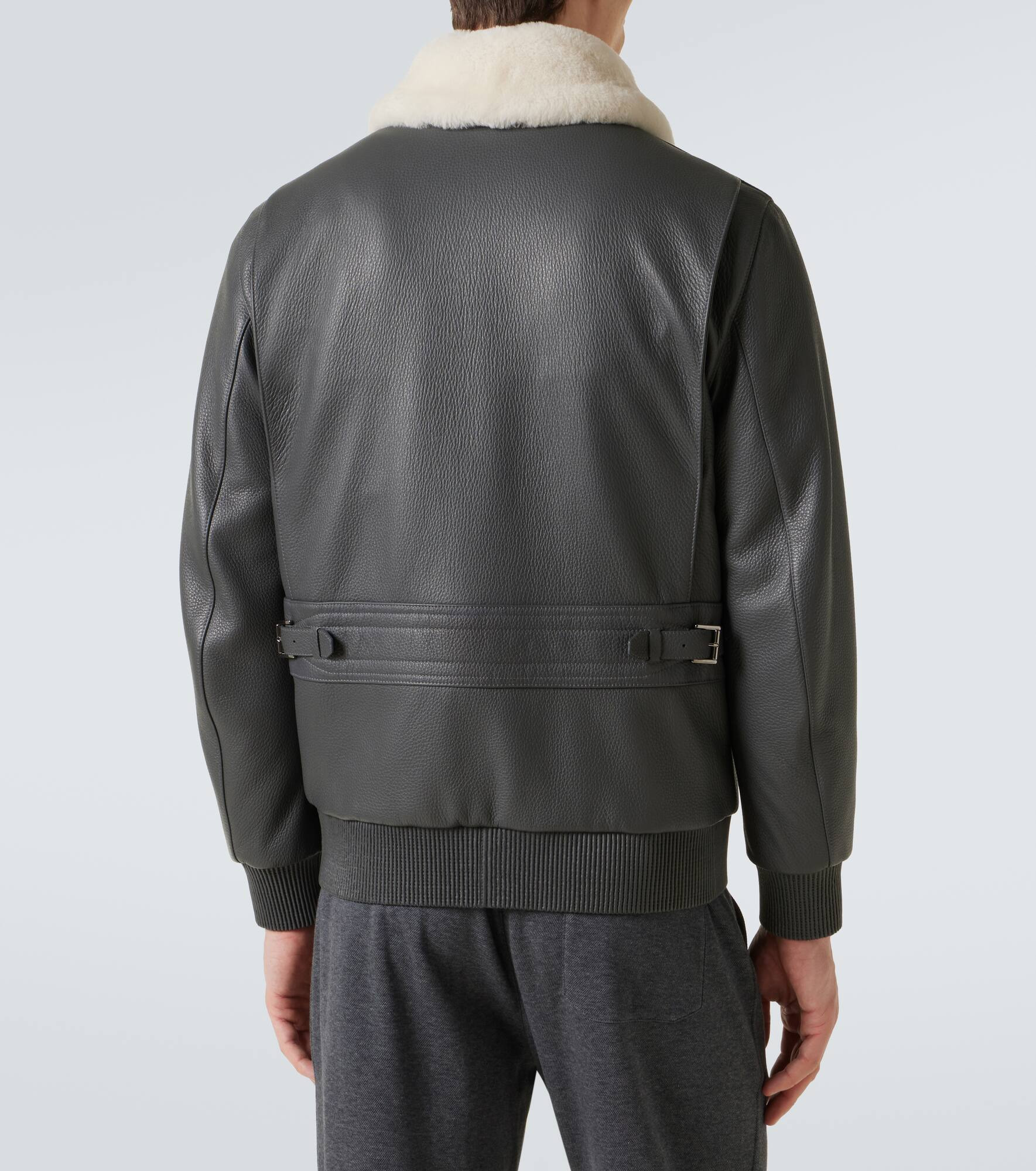 Shearling-trimmed leather bomber jacket - 4