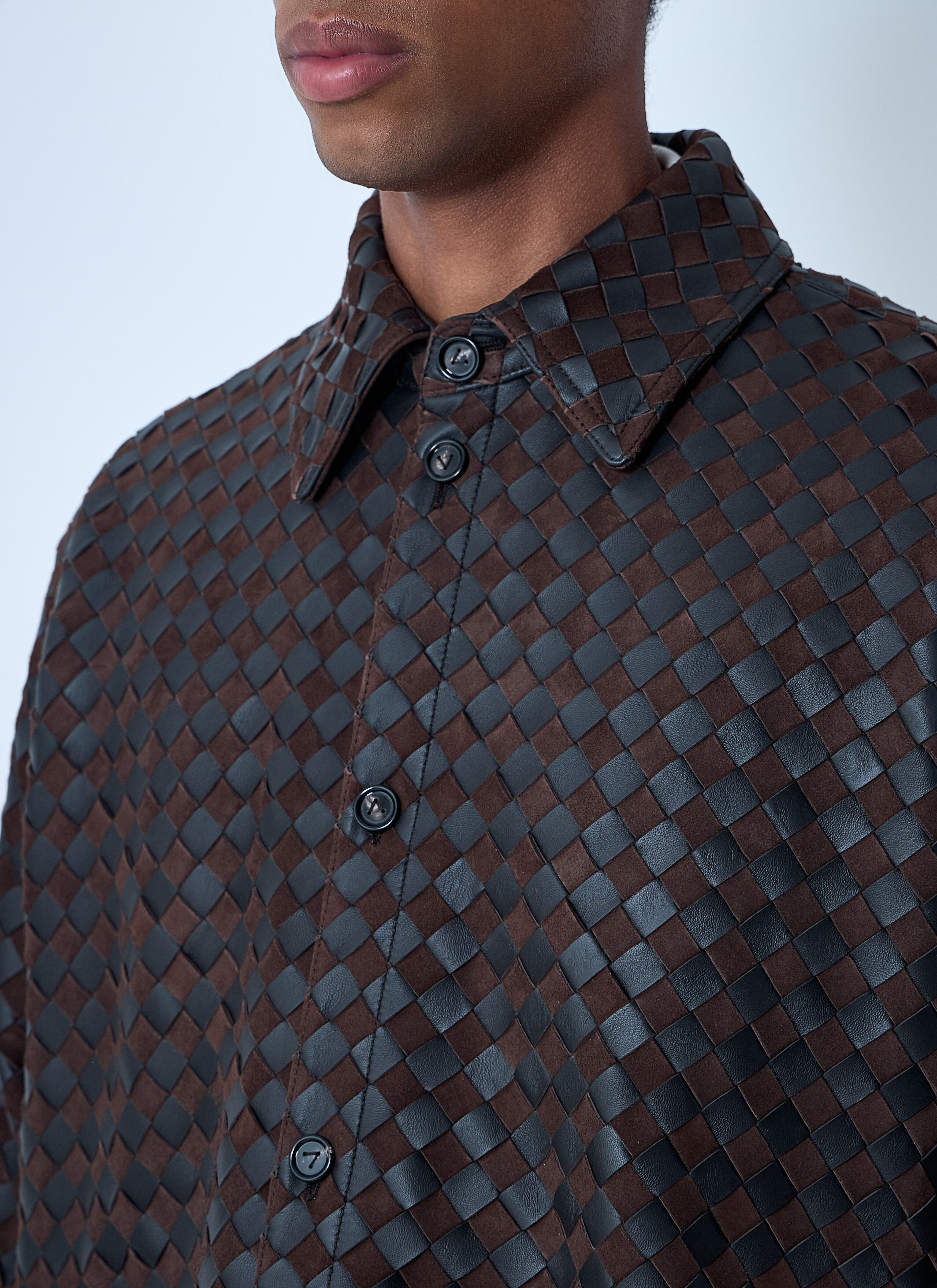 Intrecciato Leather And Suede Shirt - 5