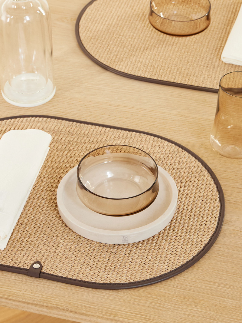 Brunello Cucinelli Set Of Two Leather-trimmed Woven Raffia Napkins outlook