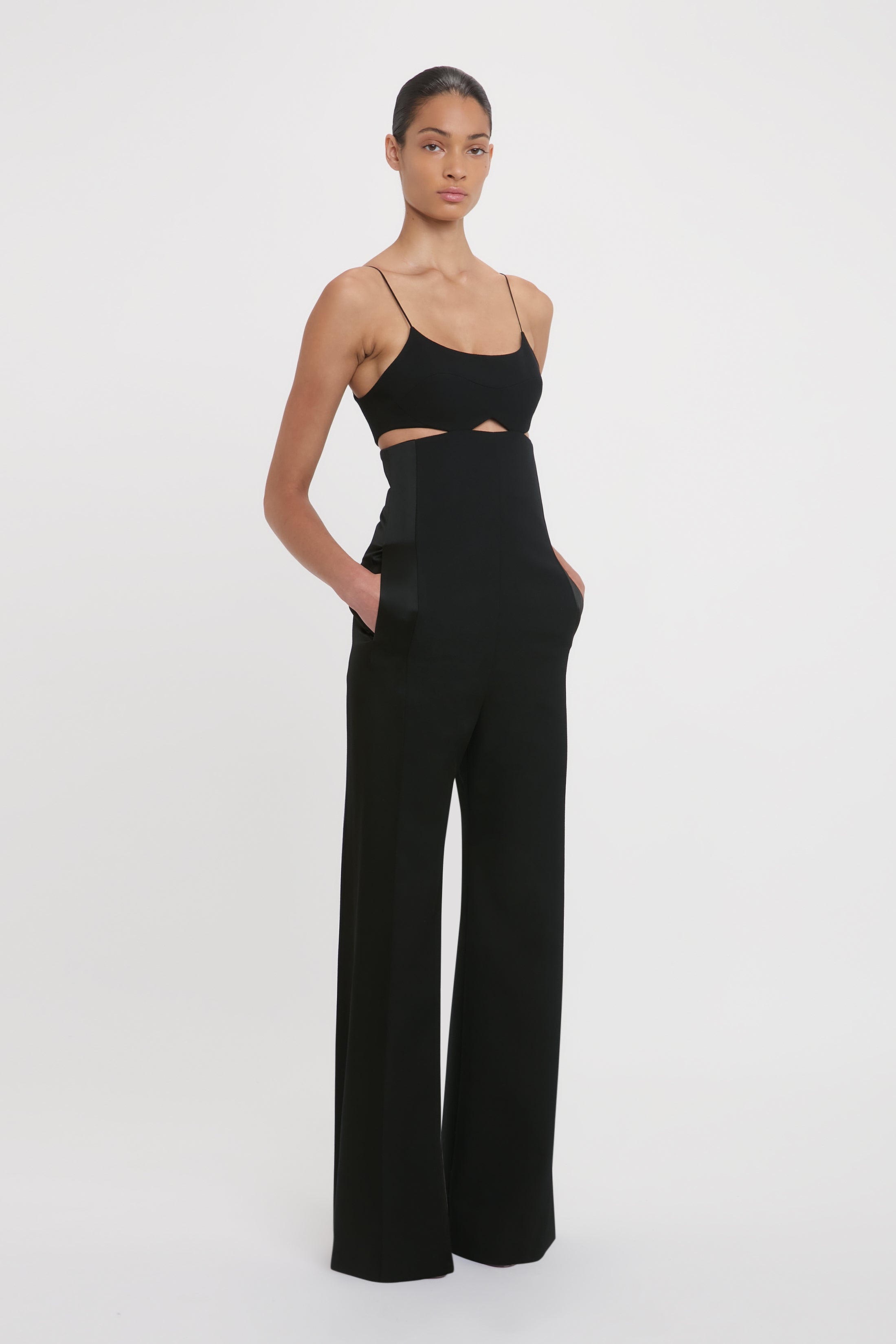 Cut-Out Detail Cami Jumpsuit In Black - 3