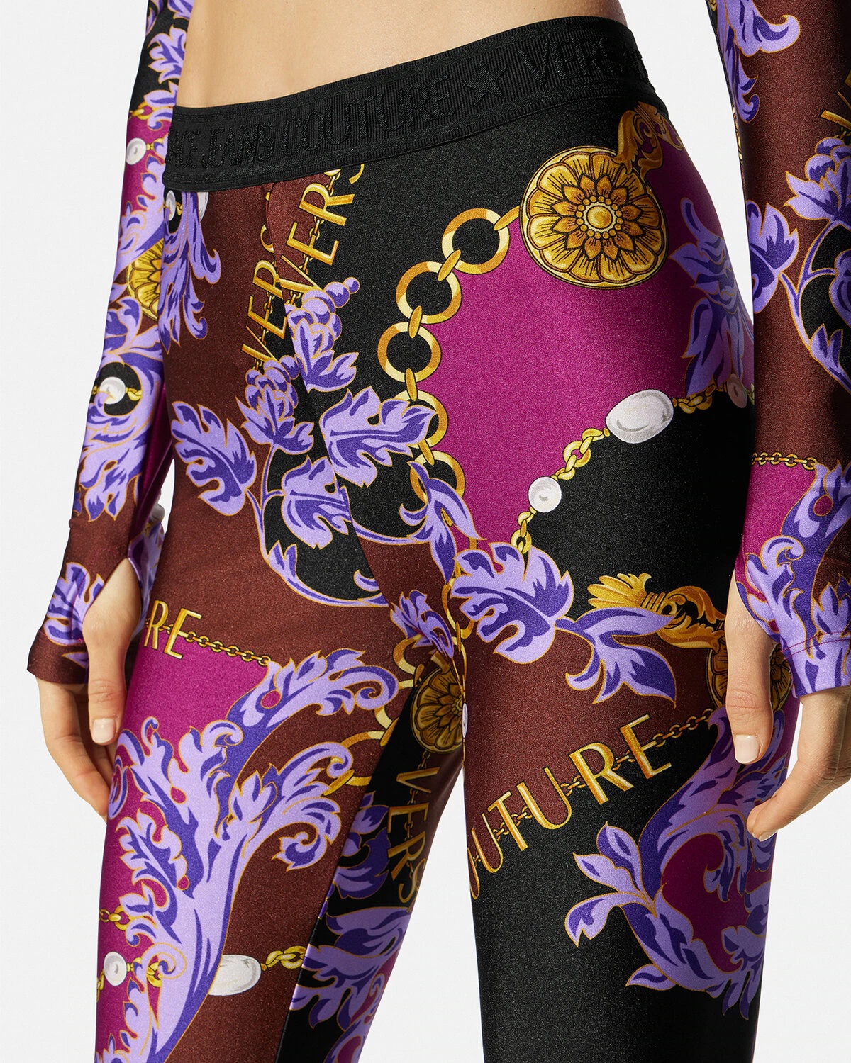 Versace Jeans Couture Animalier-print logo-waistband leggings - Purple