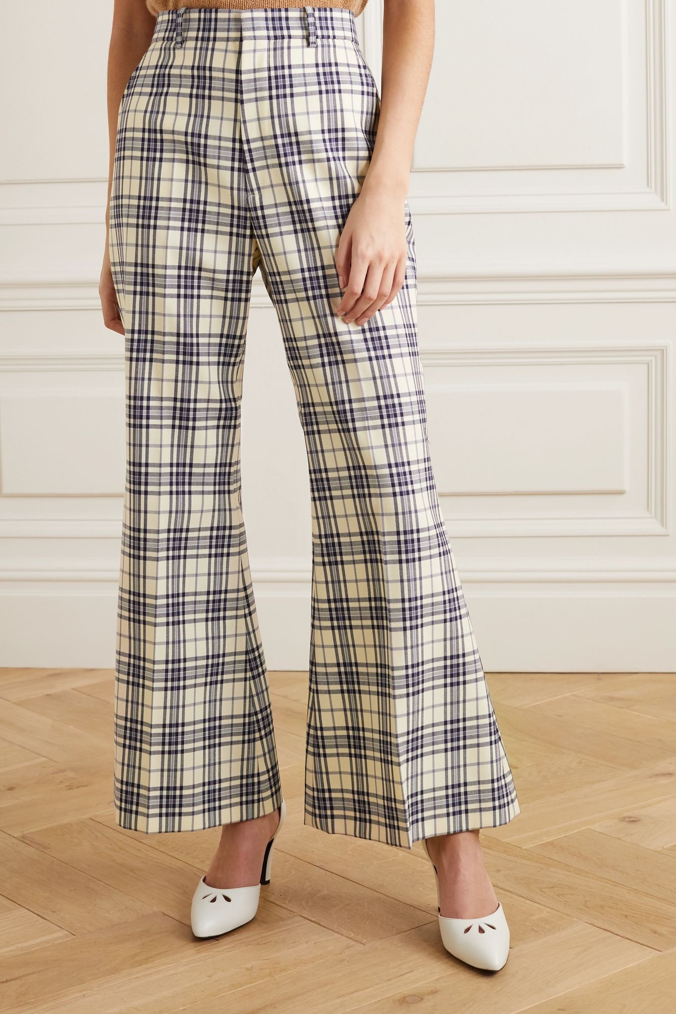 Prince of Wales checked wool flared pants - 3