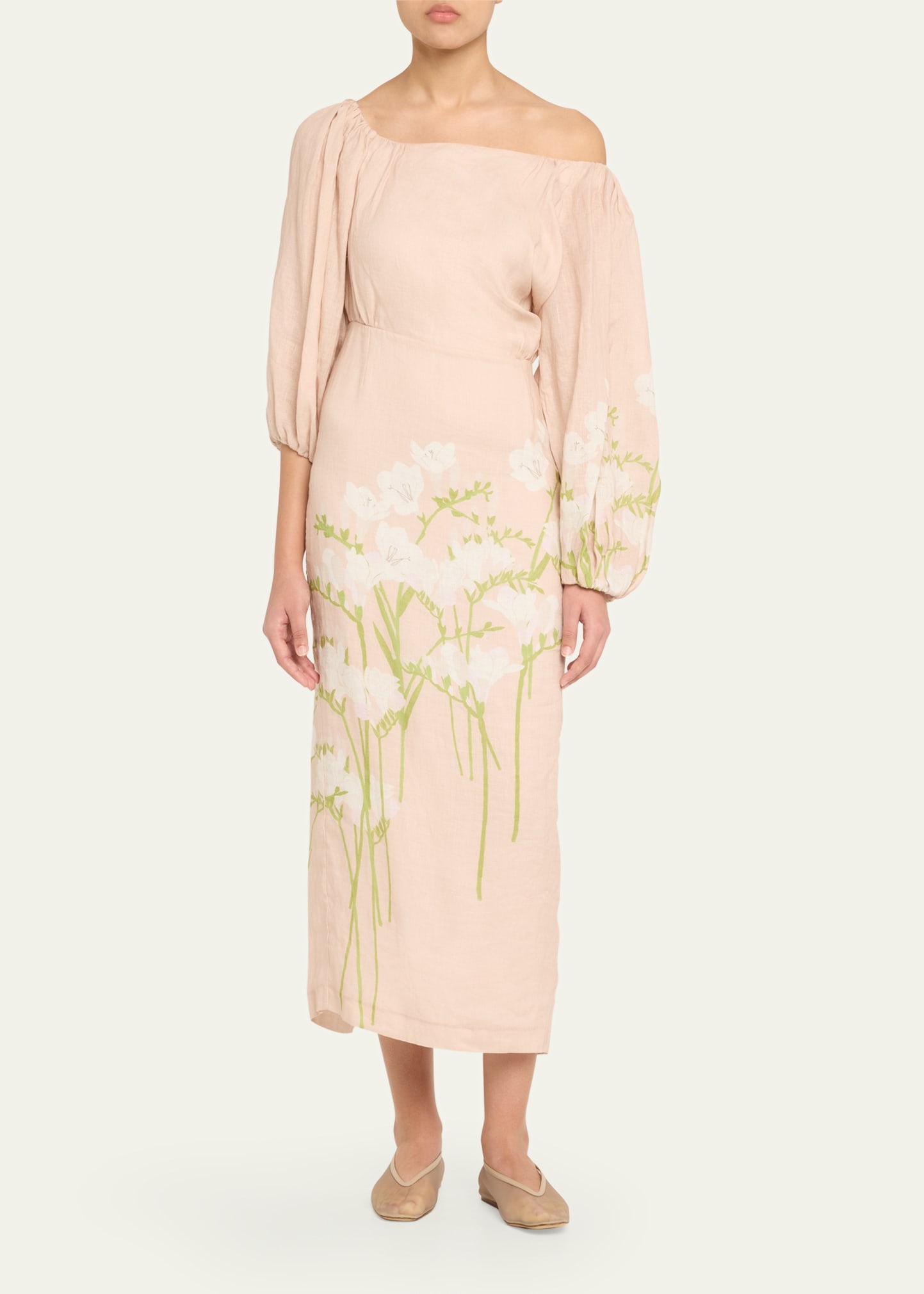 Printed Off-The-Shoulder Linen Dress - 2