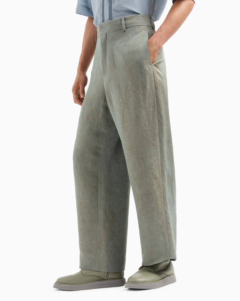 GIORGIO ARMANI FLAT-FRONT TROUSERS IN IRIDESCENT LINEN TWILL outlook