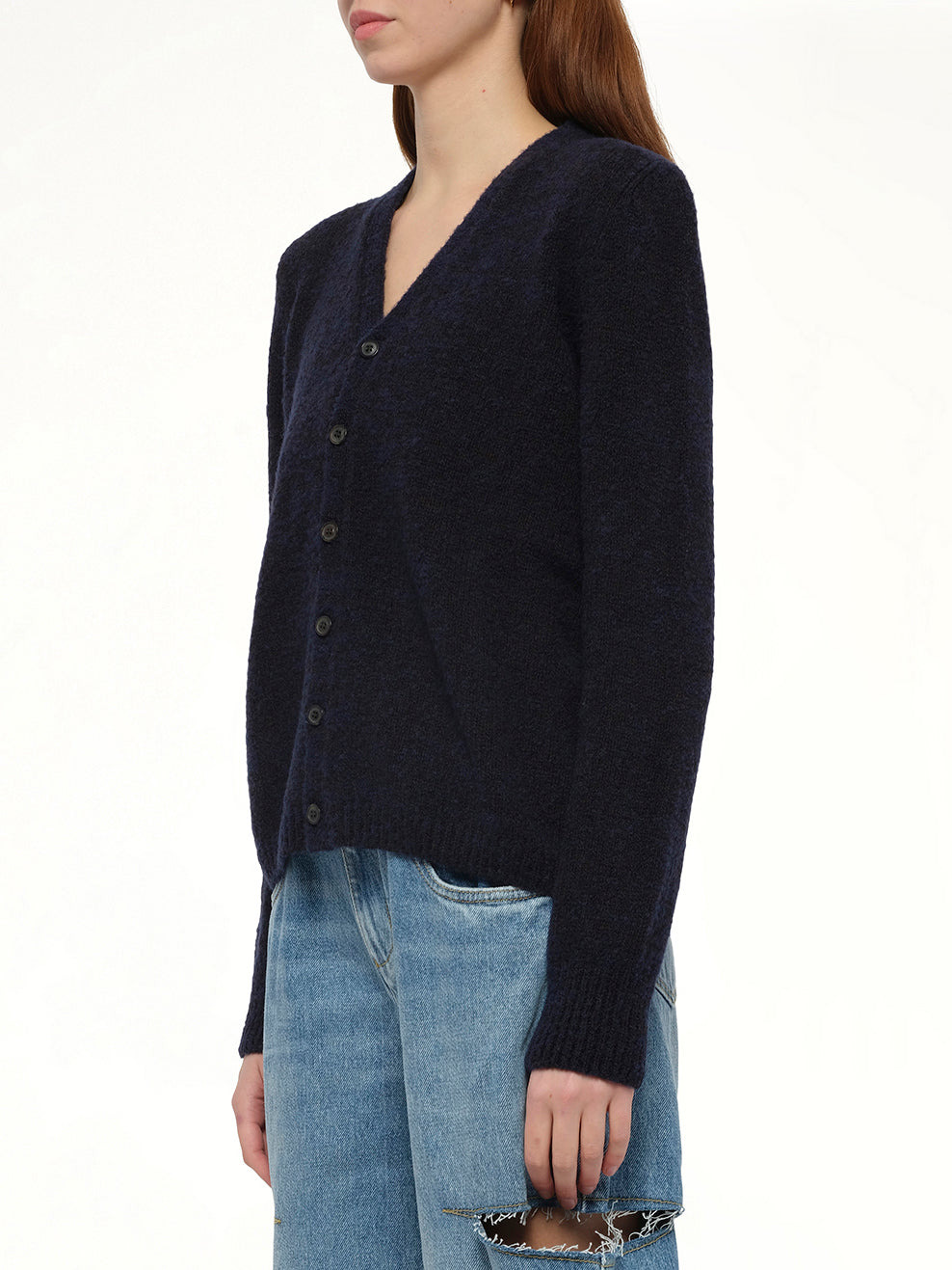 Gauge 5 Cardigan in Navy/Dark Brown - 3