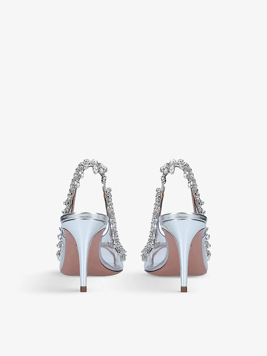 Temptation crystal-embellished leather and PVC slingback sandals - 4