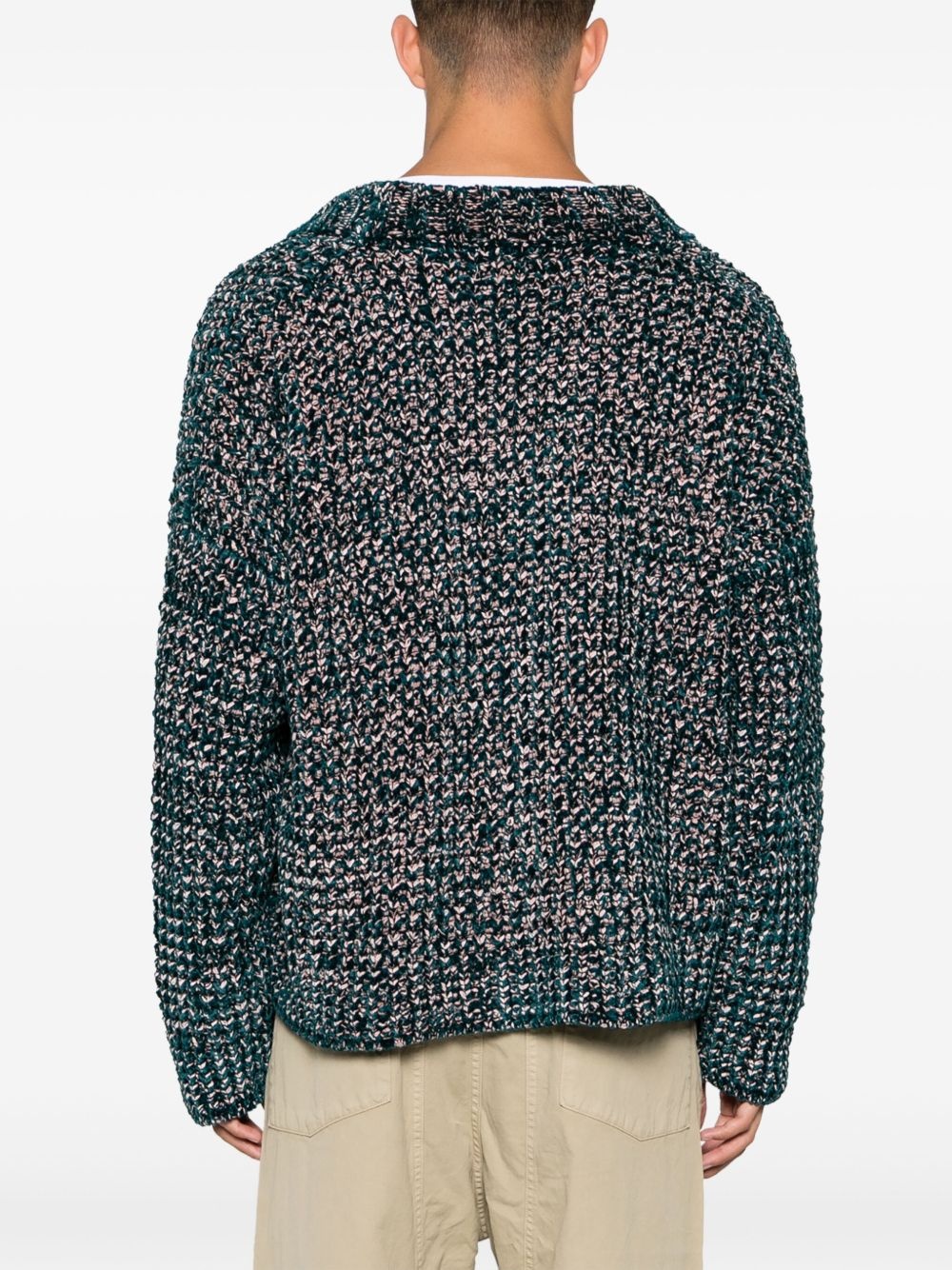speckled-knit V-neck cardigan - 4