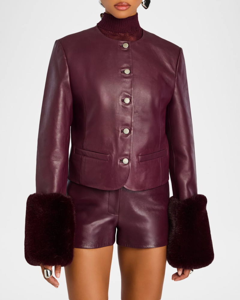 Talvi Leather Jacket with Faux Fur Cuffs 5