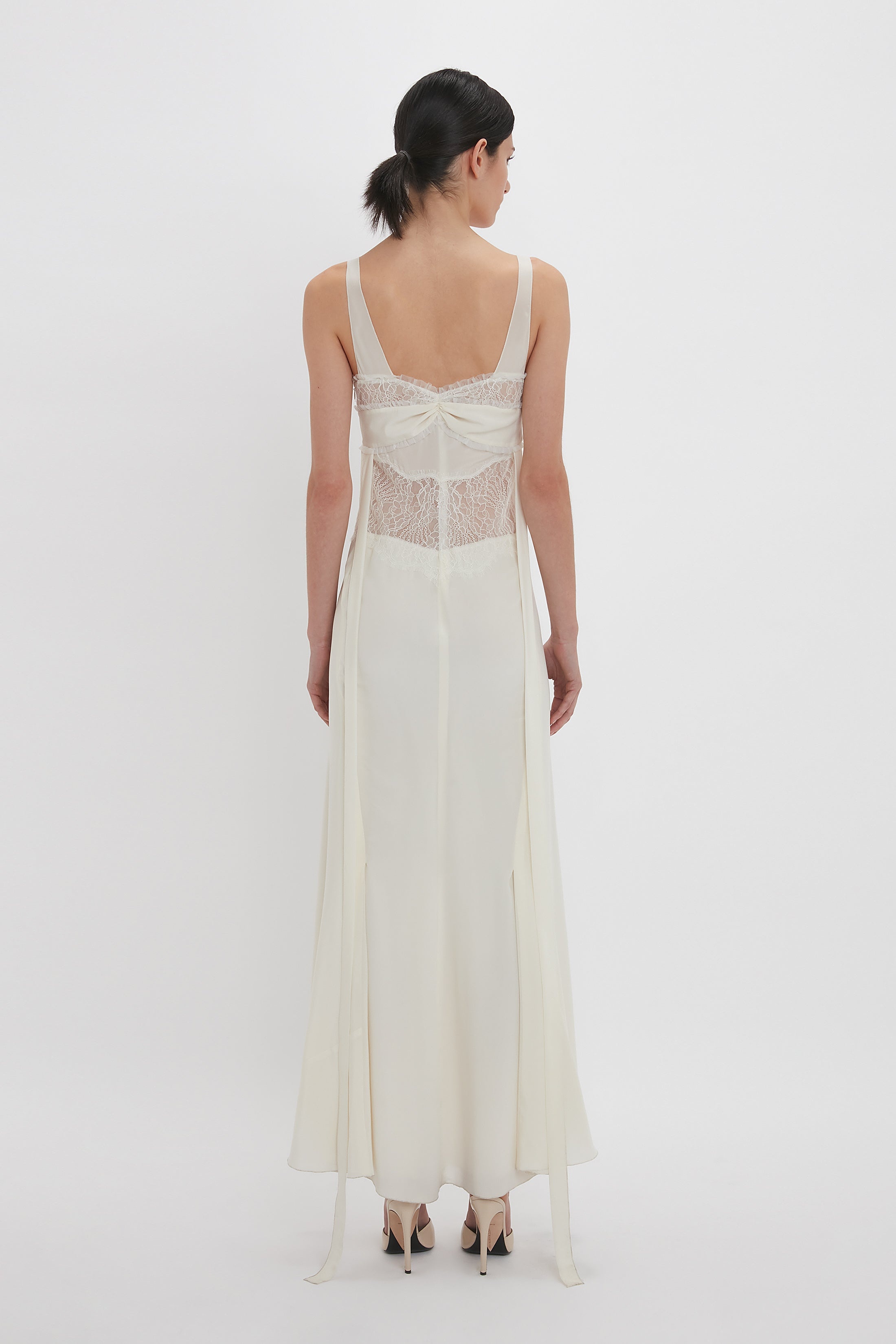 Victoria Beckham Ruffle Detail Midi Dress In Ivory - 1324WDR005699A-IVORY-4  | REVERSIBLE