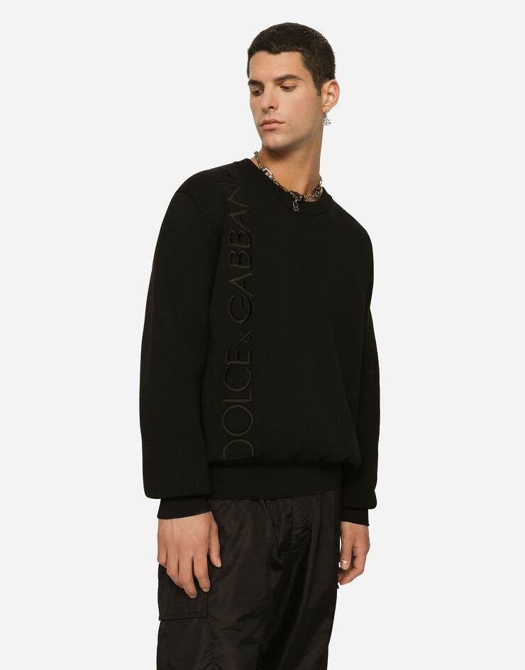 Technical wool round-neck sweater with embroidery - 3