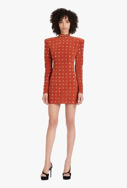 Balmain x Netflix -Short terracotta and golden suede dress - 2