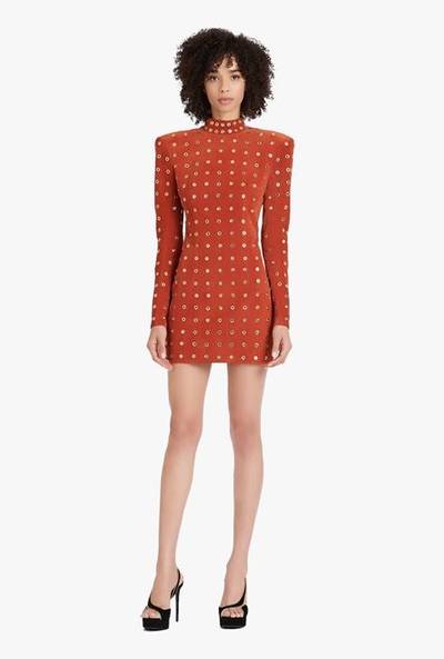 Balmain Balmain x Netflix -Short terracotta and golden suede dress outlook