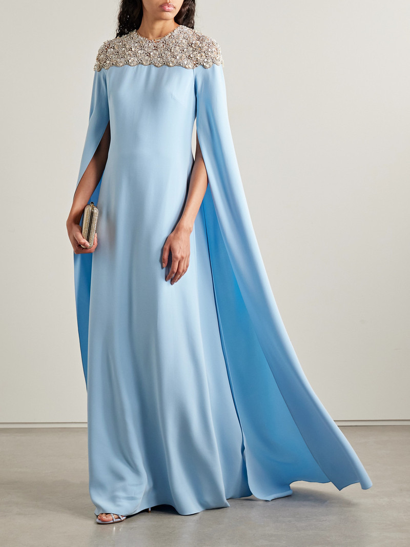 Oscar de la Renta Cape-effect Embellished Tulle-trimmed Silk-blend Georgette Gown outlook