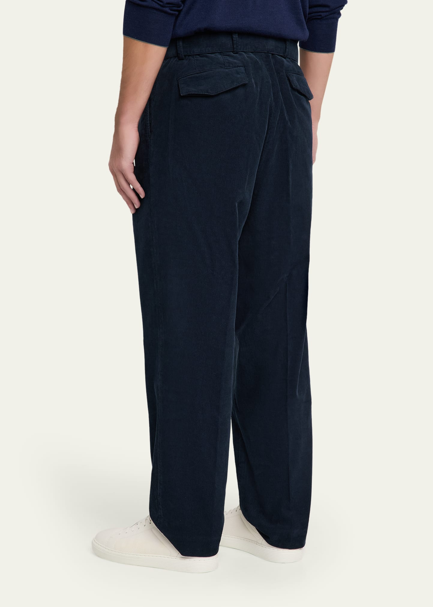 Men's Corduroy Self-Belt Pleated Pants - 3