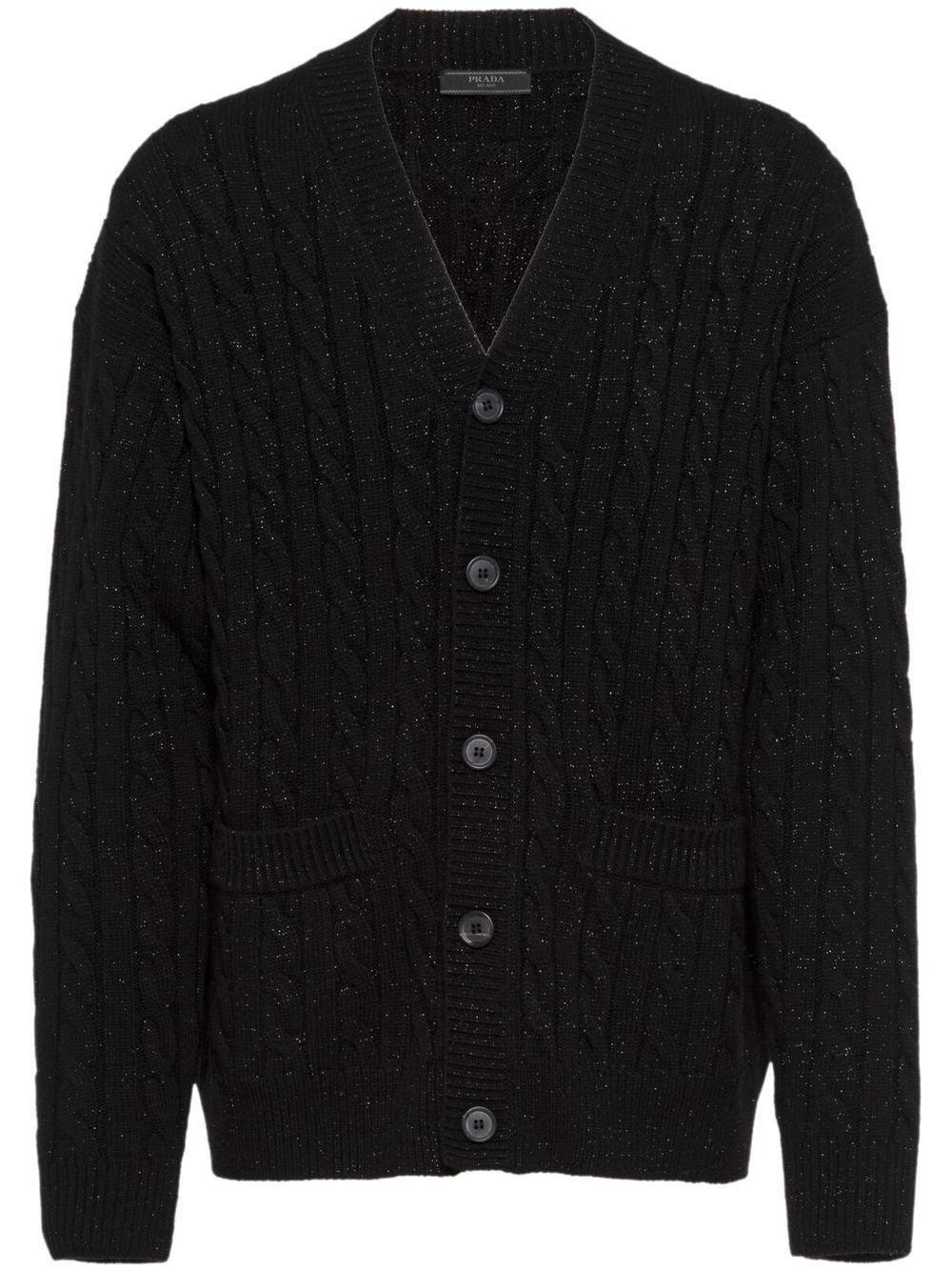 cable-knit metallic threading cardigan - 1