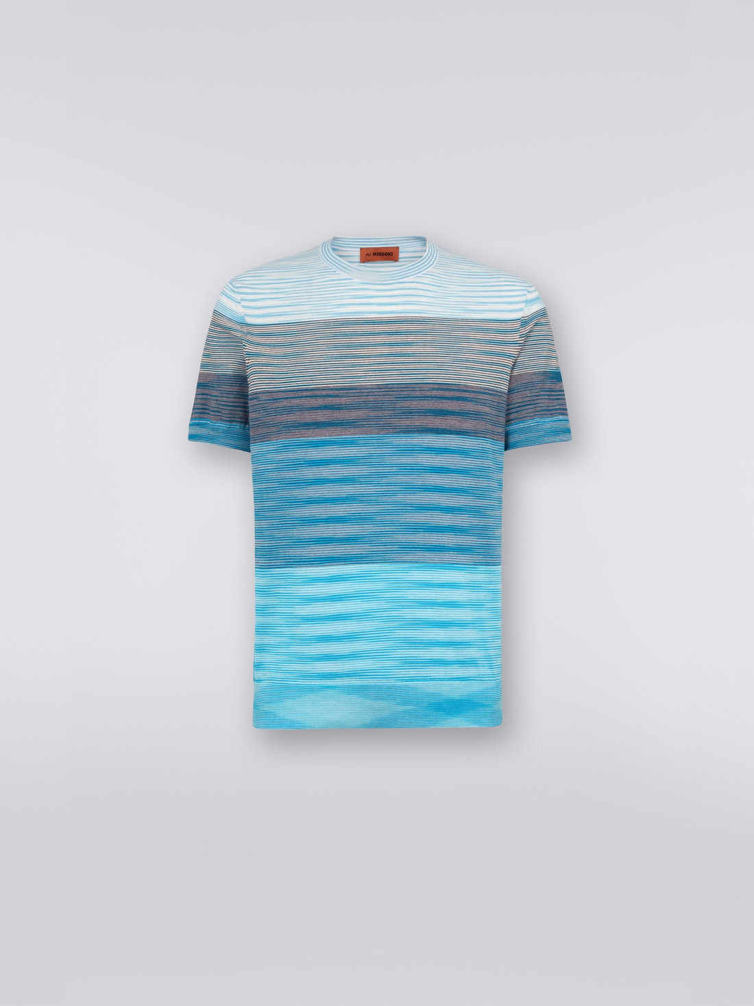 Short-sleeved crew-neck T-shirt in cotton knit with dégradé stripes - 1