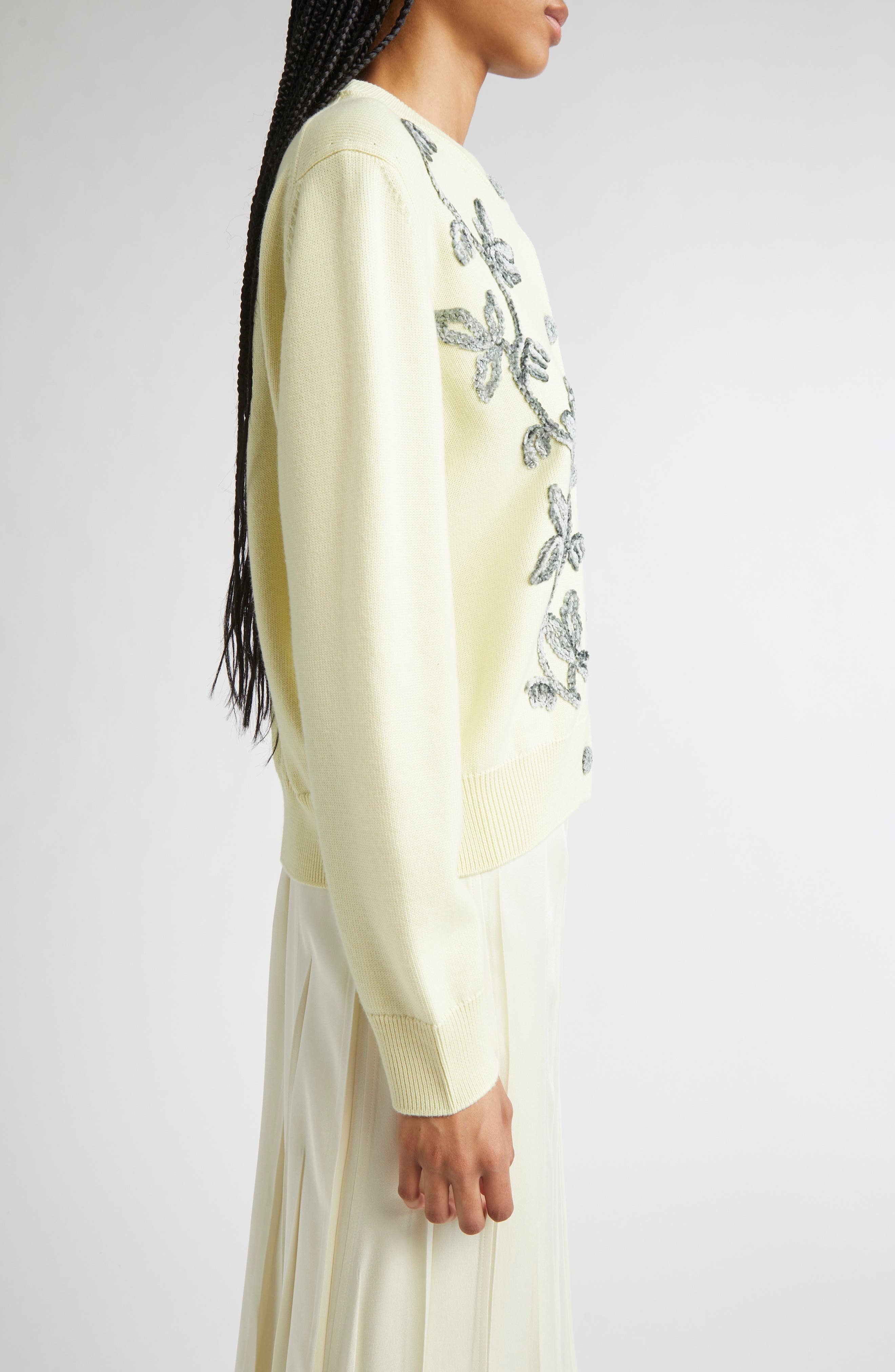 Jil Sander Floral Embroidered Cardigan in Lime Wash at Nordstrom - 4