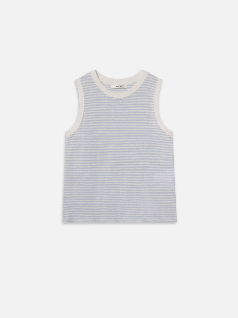 Muscle Crew Tee in Light Chambray Multi - 1