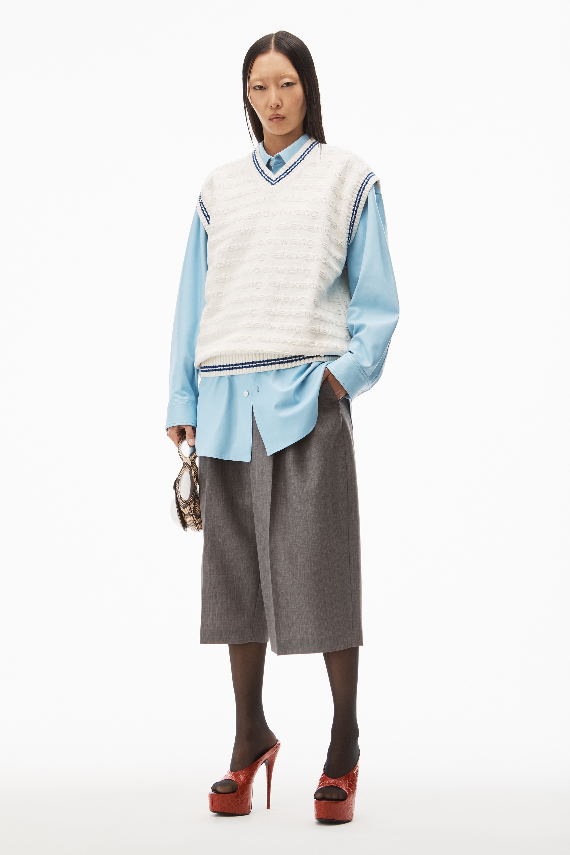 TUNIC V-NECK VEST IN COMPACT COTTON - 6