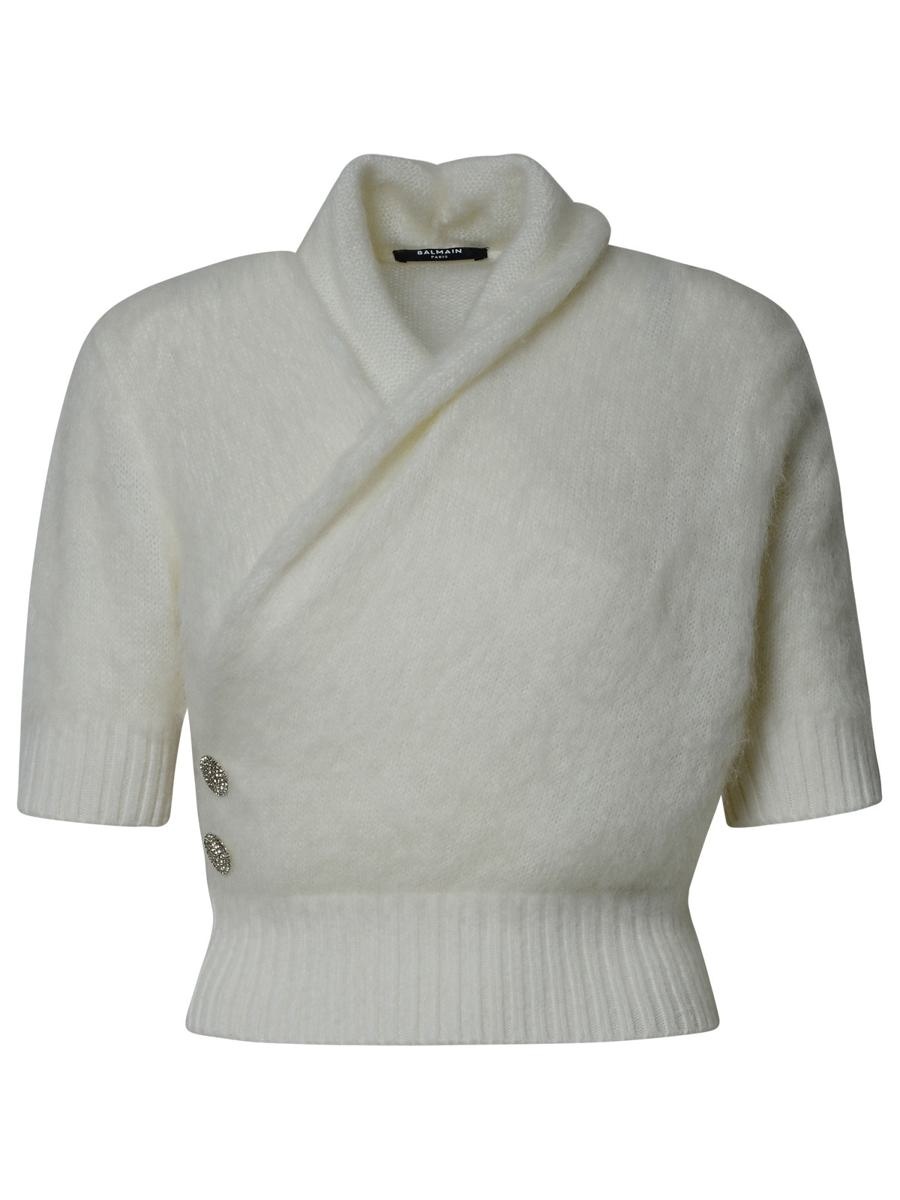 BALMAIN WHITE VIRGIN WOOL BLEND SWEATER - 1