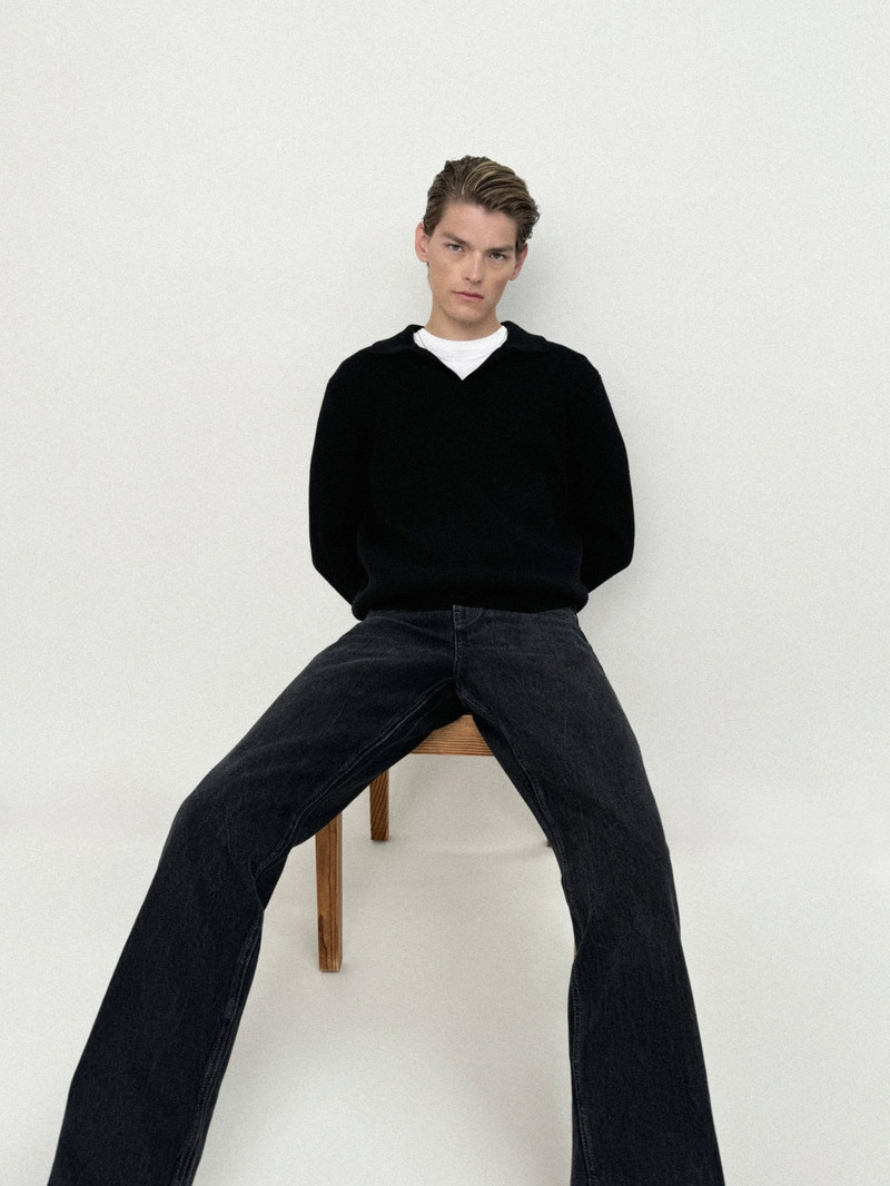FRAME Silk Blend Polo Sweater in Black outlook