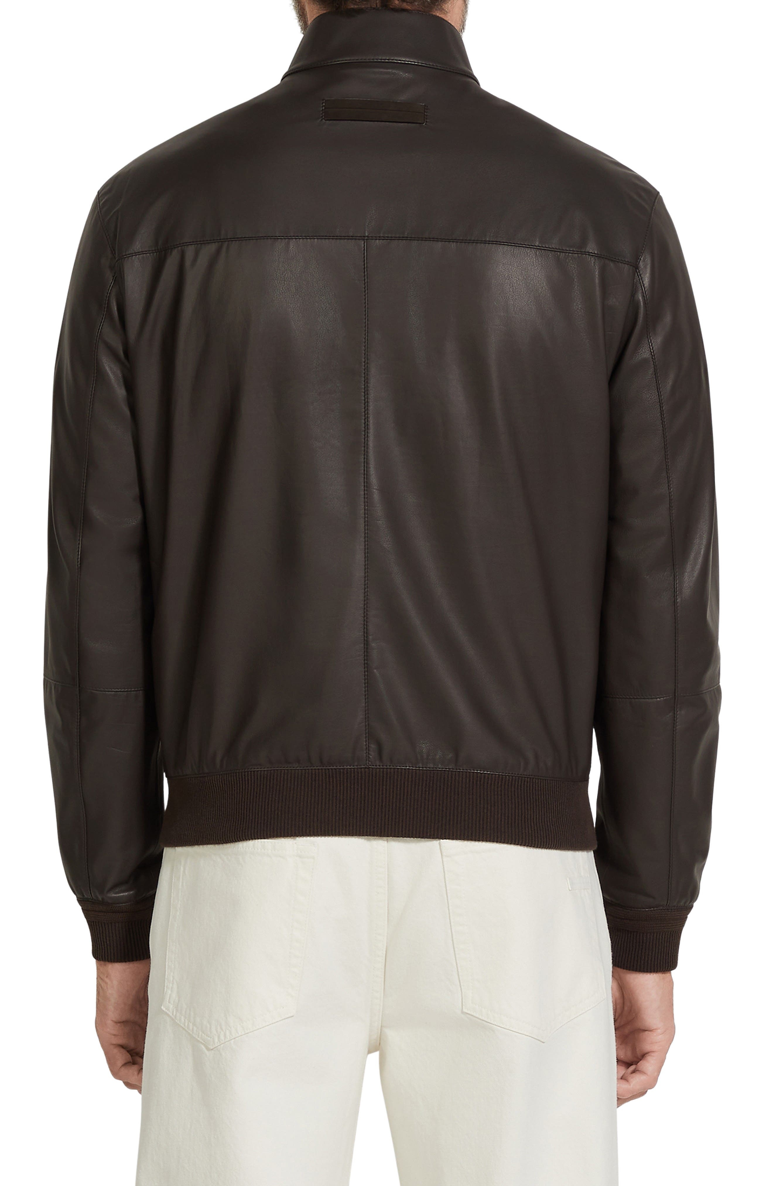 ZEGNA Leather Jacket in Dark Brown Solid at Nordstrom - 2