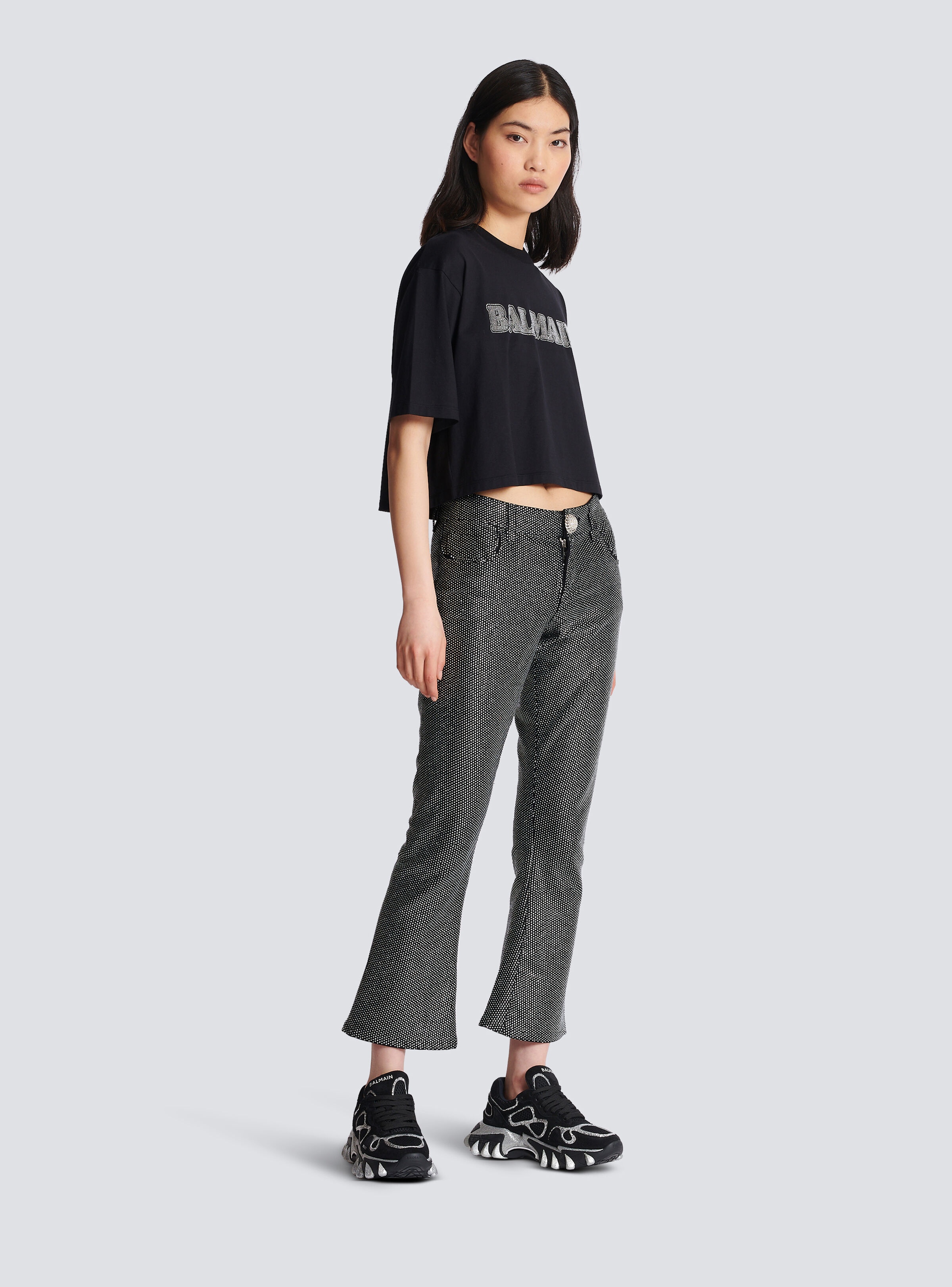 Cropped rhinestone Balmain T-shirt - 3