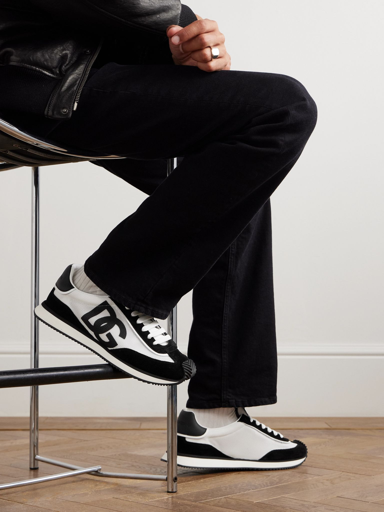 Logo-Print Mesh, Leather and Suede Sneakers Black - 2