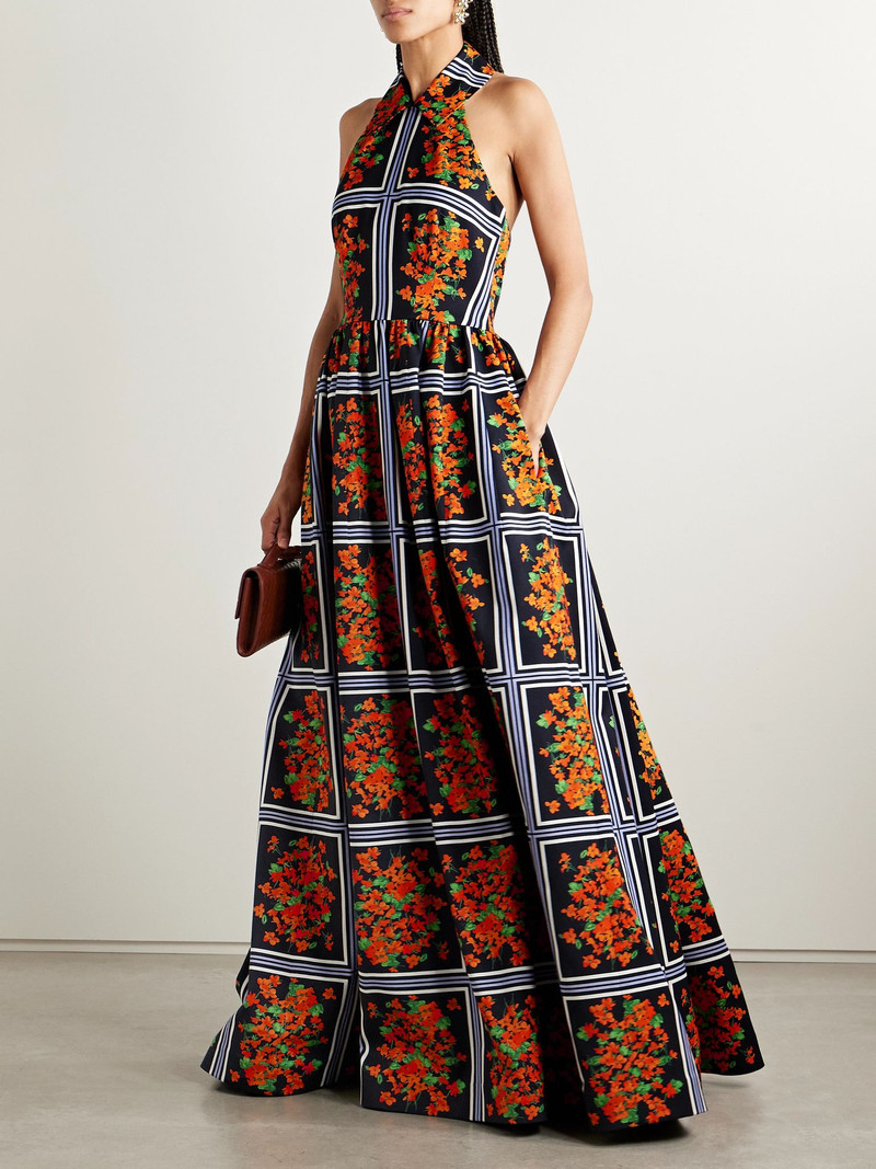 CAROLINA HERRERA Printed faille halterneck gown Orange outlook