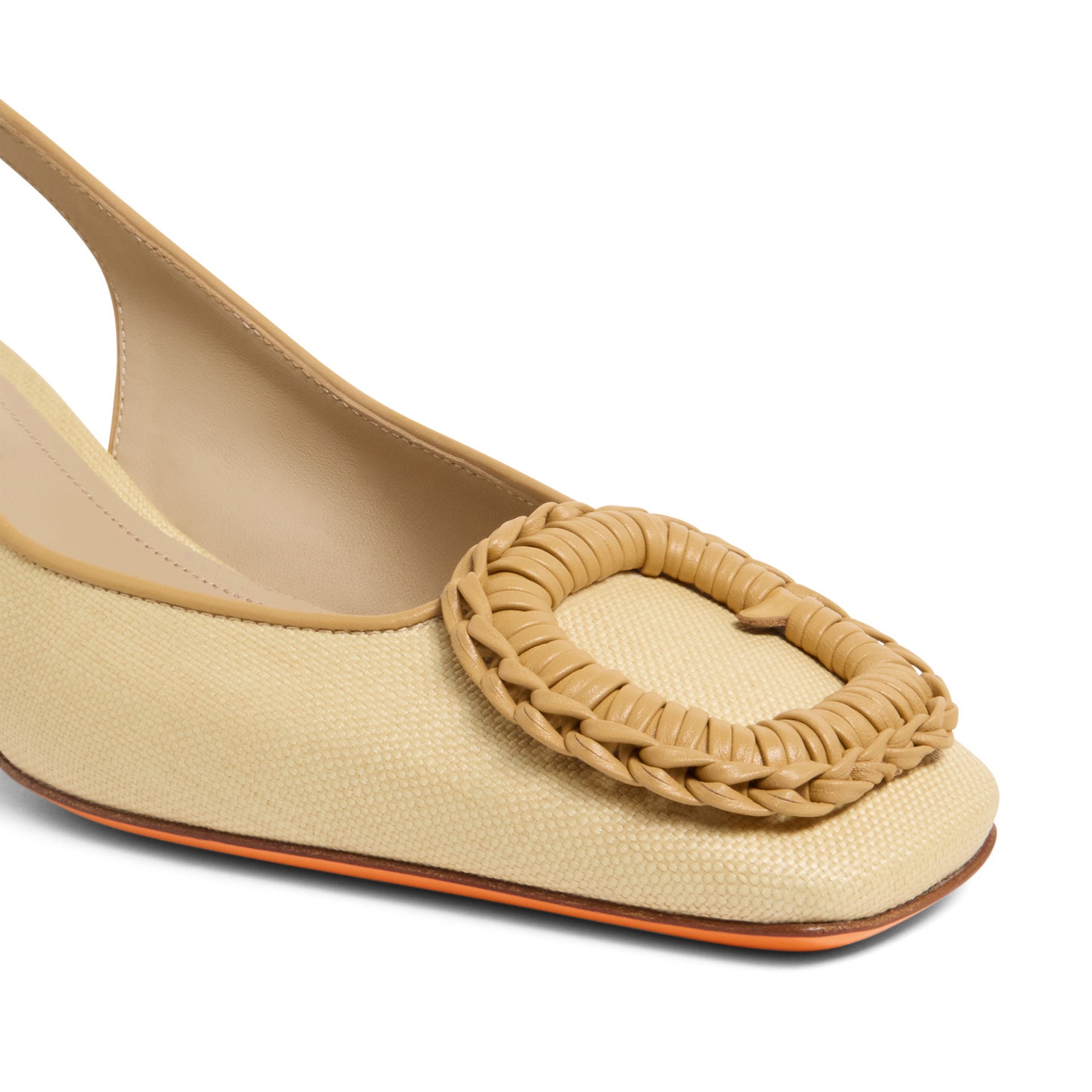 Women's beige raffia mid-heel slingback - 6
