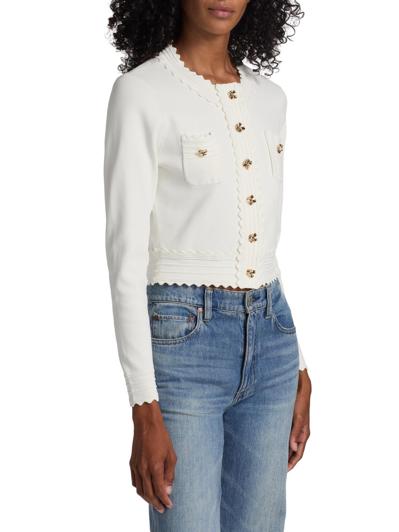 Women's Blossom Scallop Trim Crop Cardigan - White 4