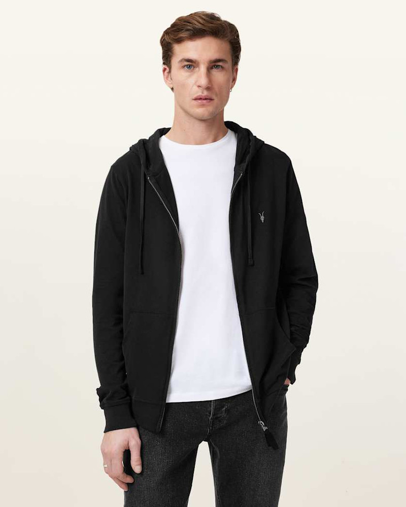 ALLSAINTS BRACE ZIP UP BRUSHED COTTON RAMSKULL HOODIE outlook