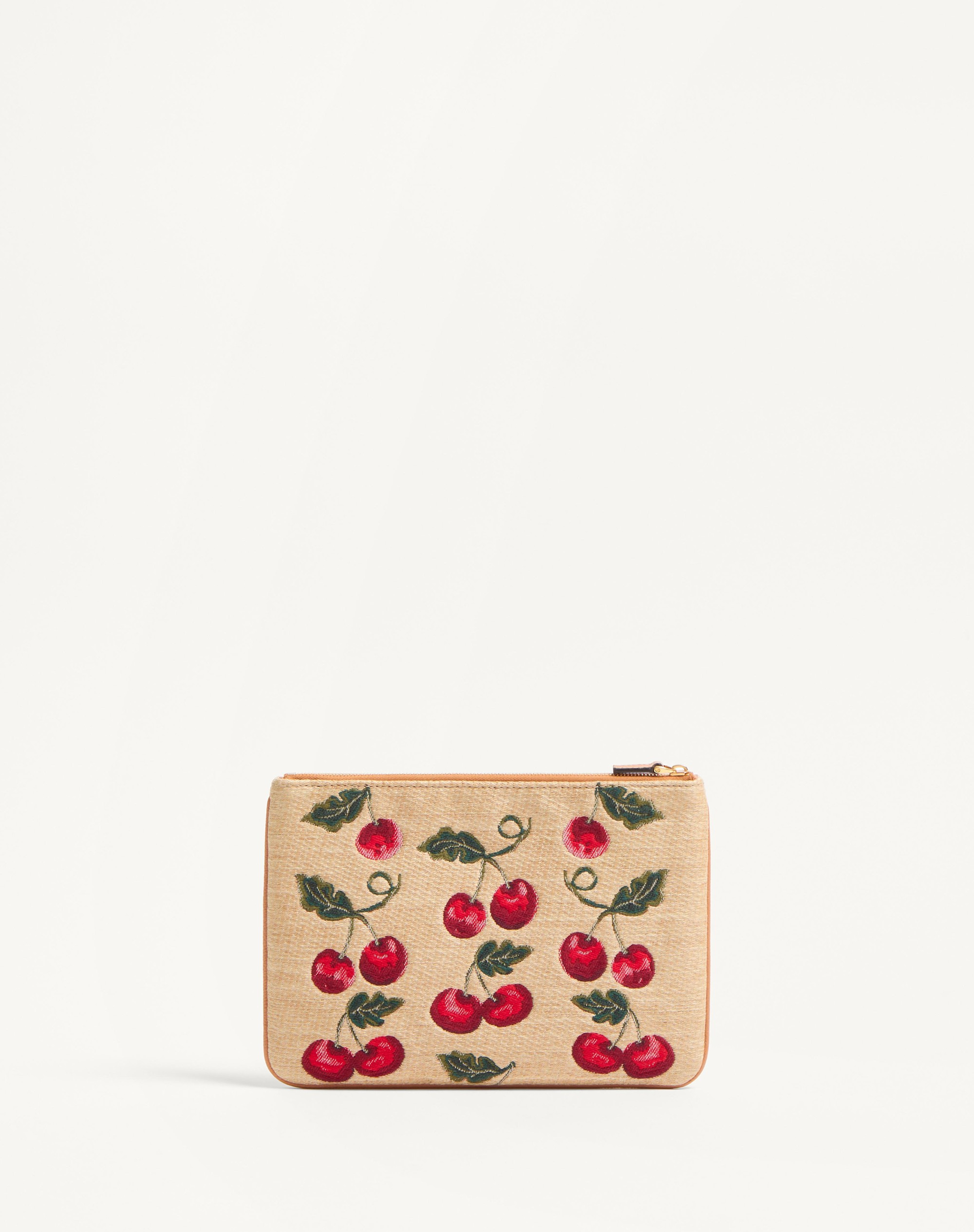 VLOGO SIGNATURE POUCH IN JACQUARD RAFFIA WITH CHERRYFIC PATTERN - 5