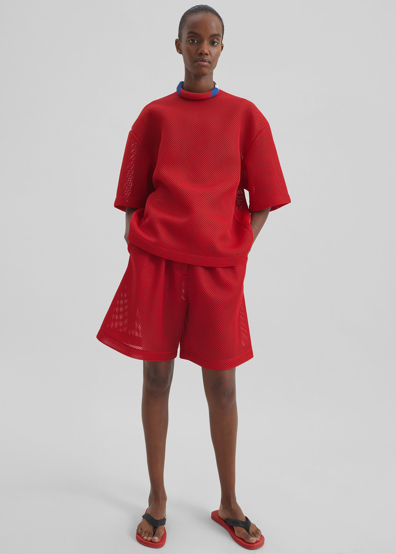 Marfa Mesh Pleated Bermuda Shorts - Red 5