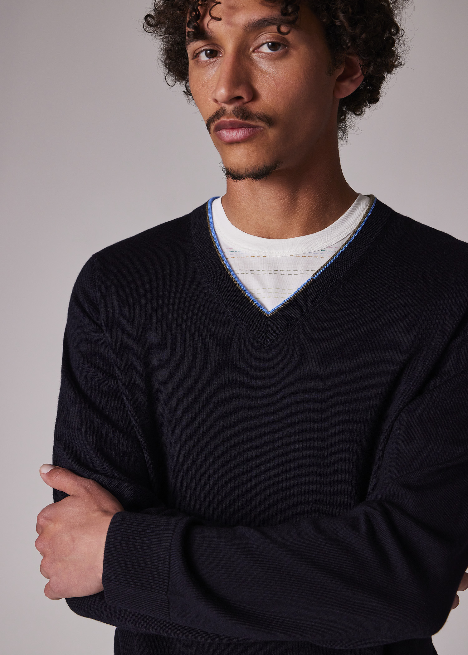 Navy Merino V-Neck Sweater - 4