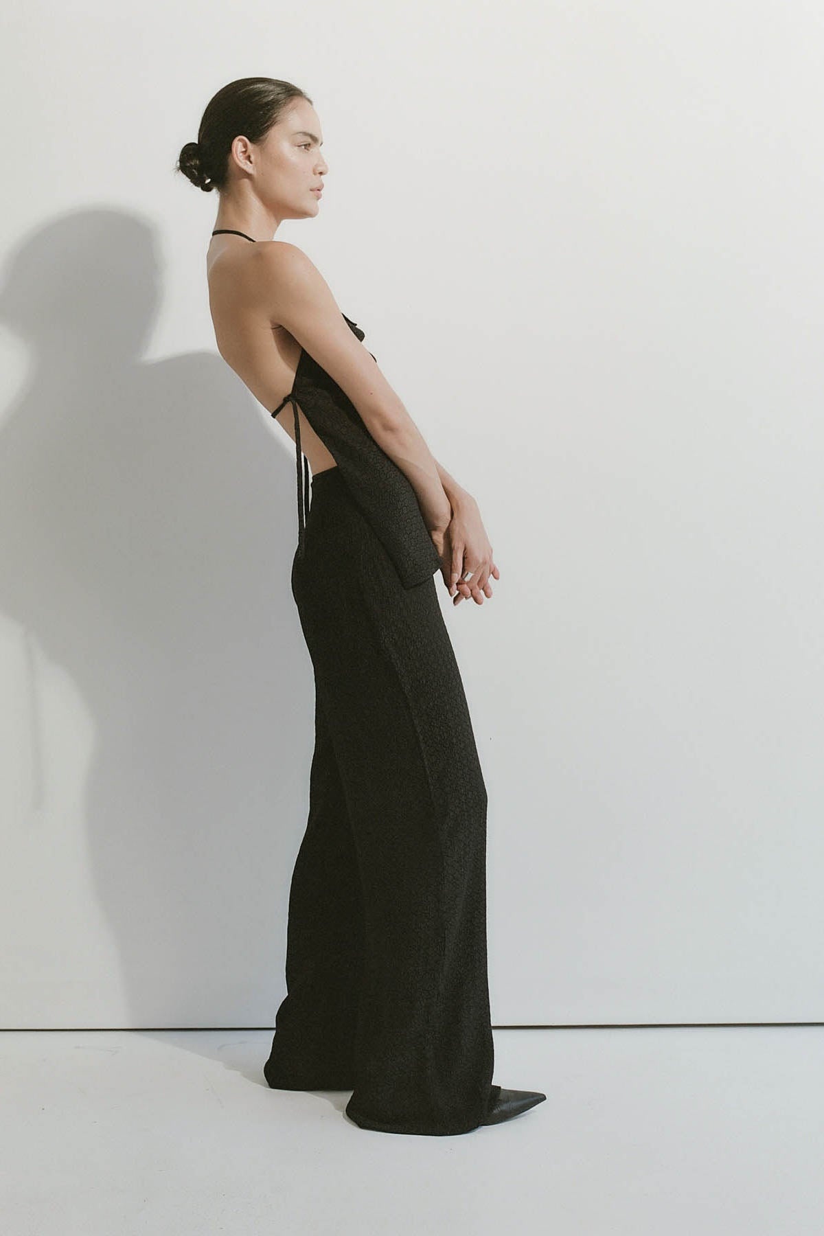 Textured Silk Pants - Black - 5