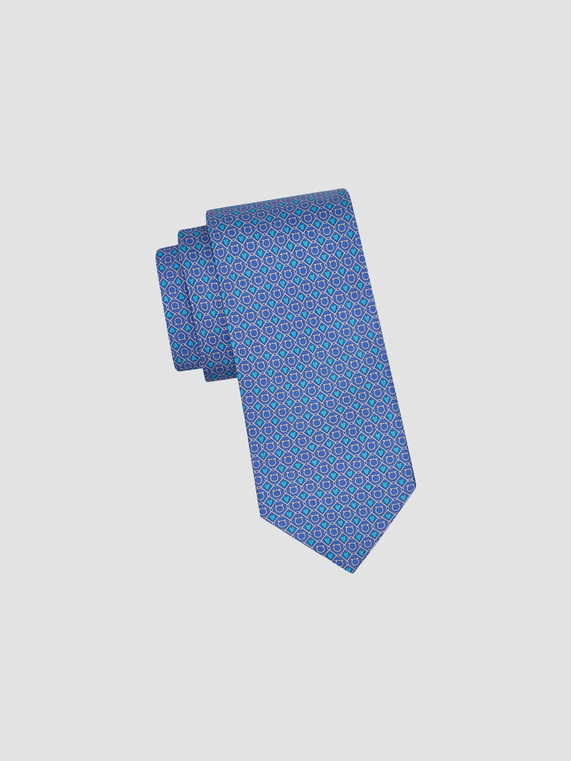 Men's Gancini Heart Silk Tie - Azzurro - 1
