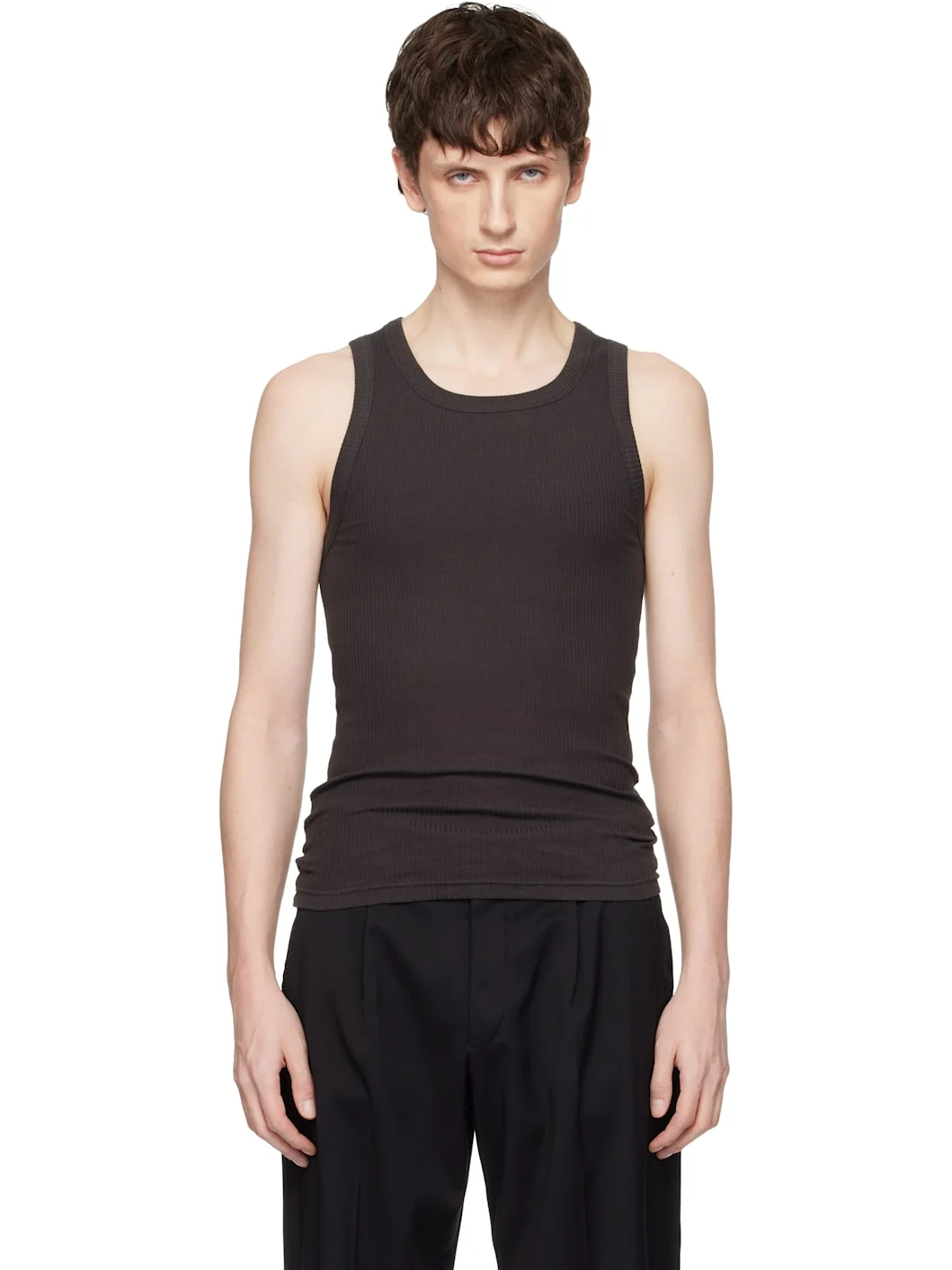Black Base Rib Tank Top - 1