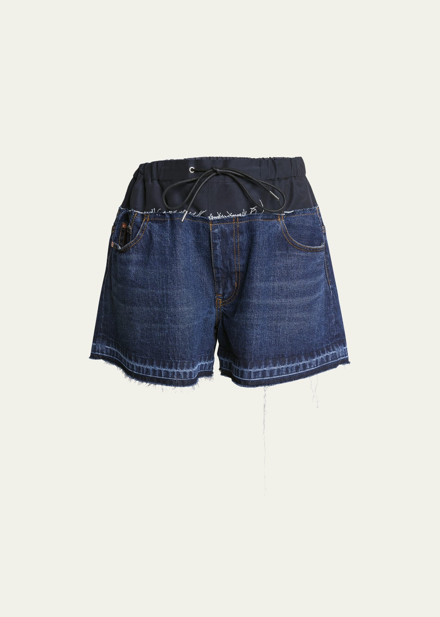 sacai Layered Elastic-Waist Denim Shorts | bergdorfgoodman